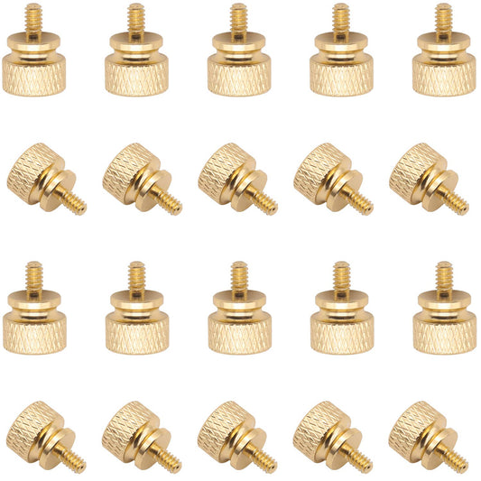 Powlankou 20 Pieces 6#-32 Computer Case Screws, Anodized Aluminum Thumbscrews, Fully Threaded Knurled Thumbscrews, Thumb Screws (Gold)
