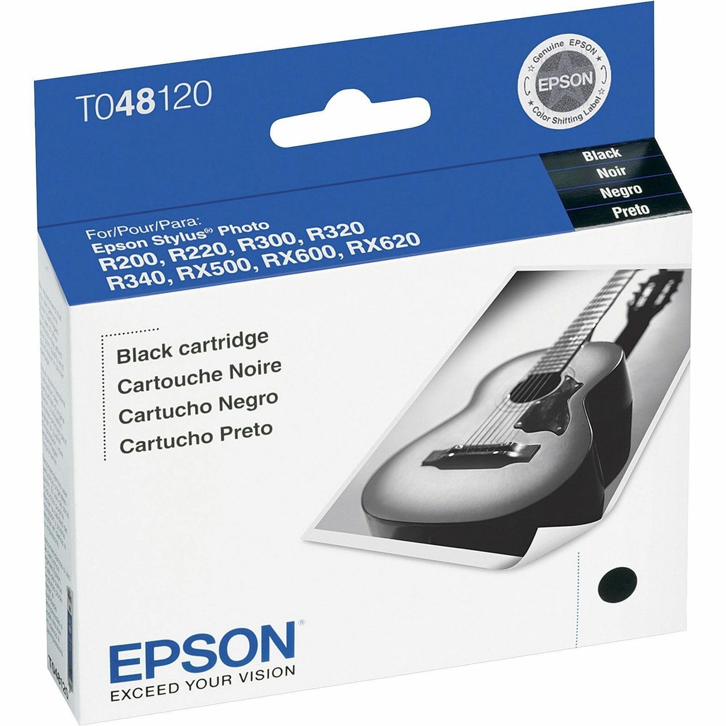 Epson T048120 Black Ink Cartridge, 4.6in l x 4.5in w x 1in h