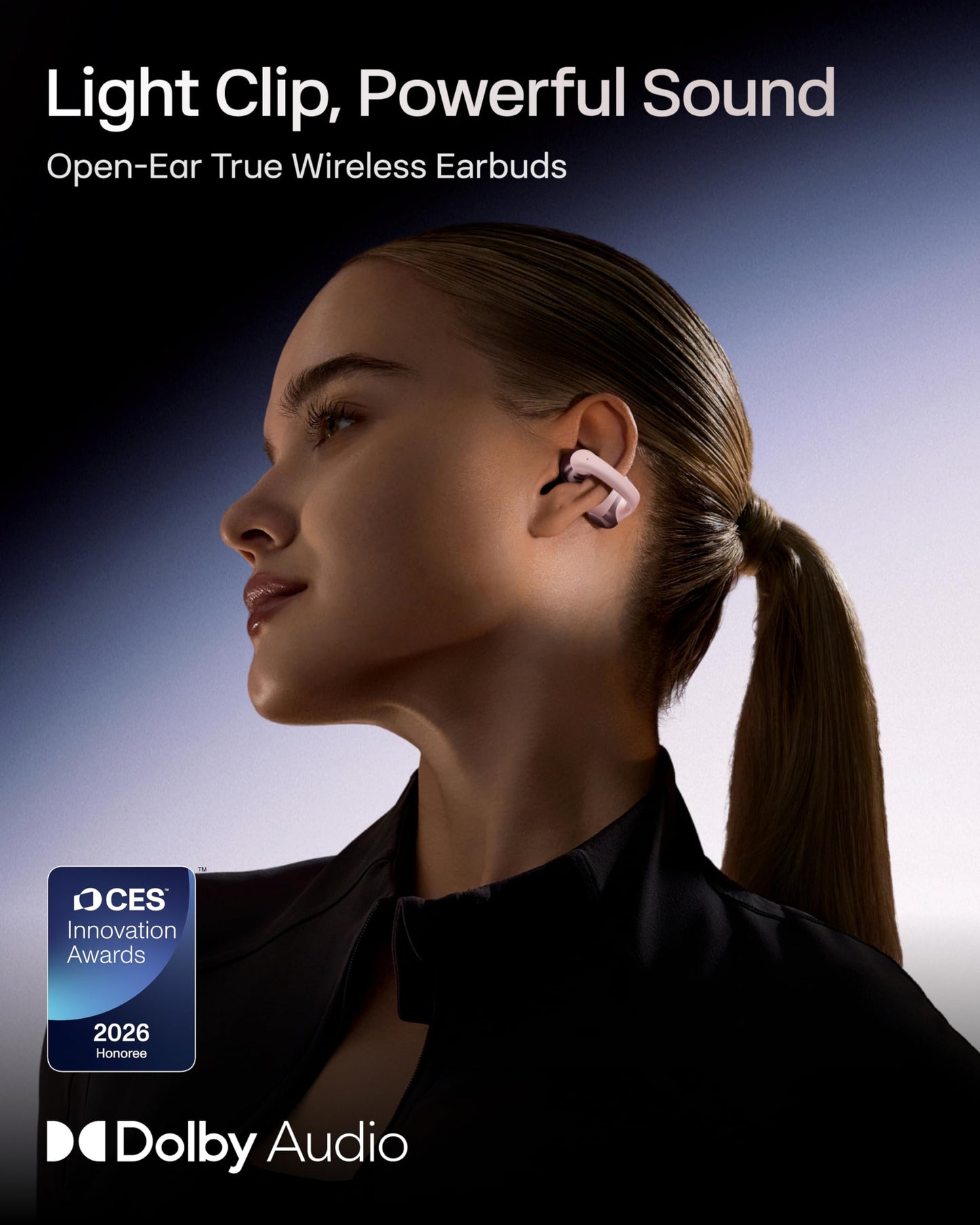 SHOKZ OpenDots ONE Open-Ear Clip-On Bluetooth Earbuds, Pink, Dolby Audio
