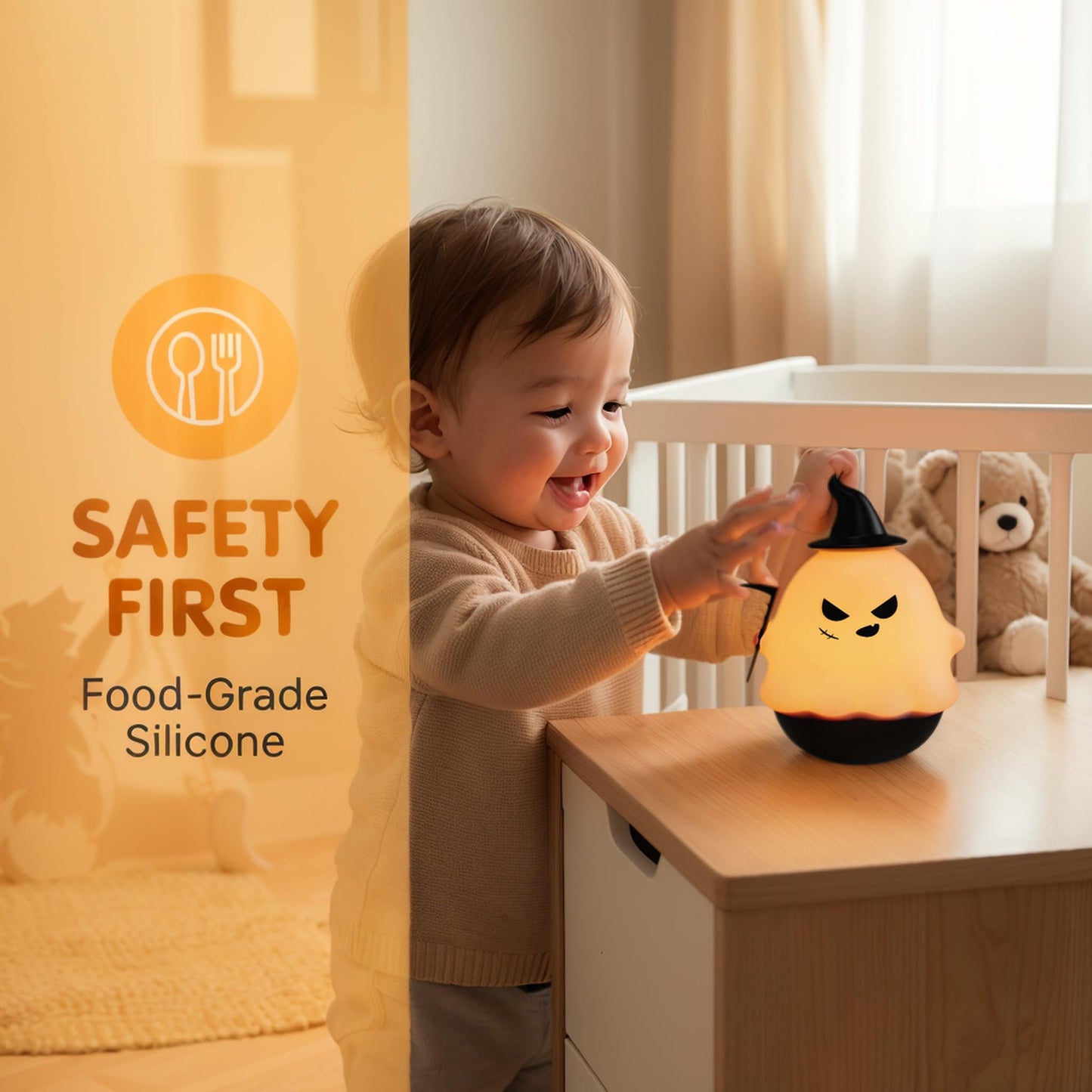 Cute Night Light for Kids, Silicone Roly-Poly Ghost Night Light with 3 Colors, Interactive Wobble Fidget Small Desk Lamp, Nursery Lamp Kawaii Room