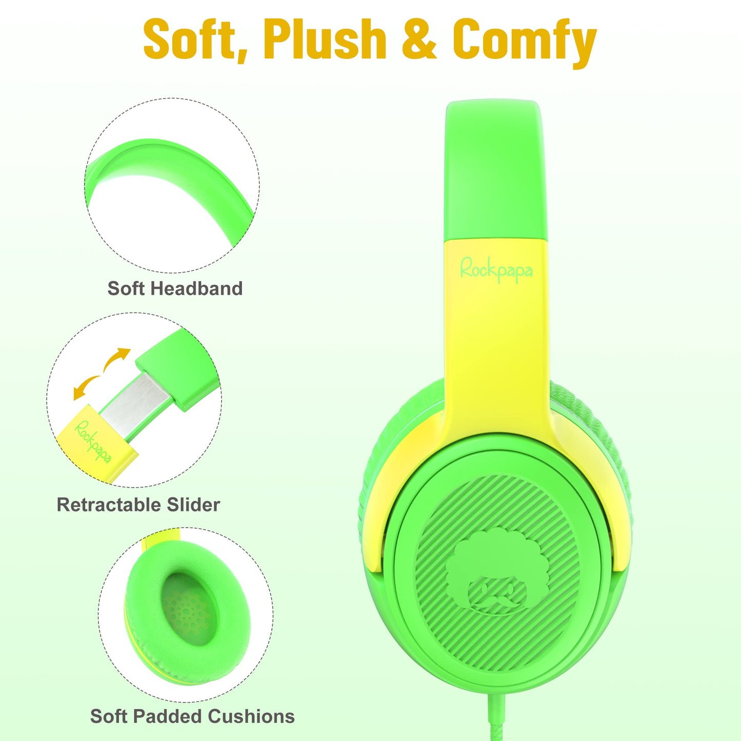 rockpapa Share 1 Kids Headphones Wired with Microphone & Share Port, 85dB/94dB Volume Limited, Cute Foldable Student Child Boys Girls Headphones…