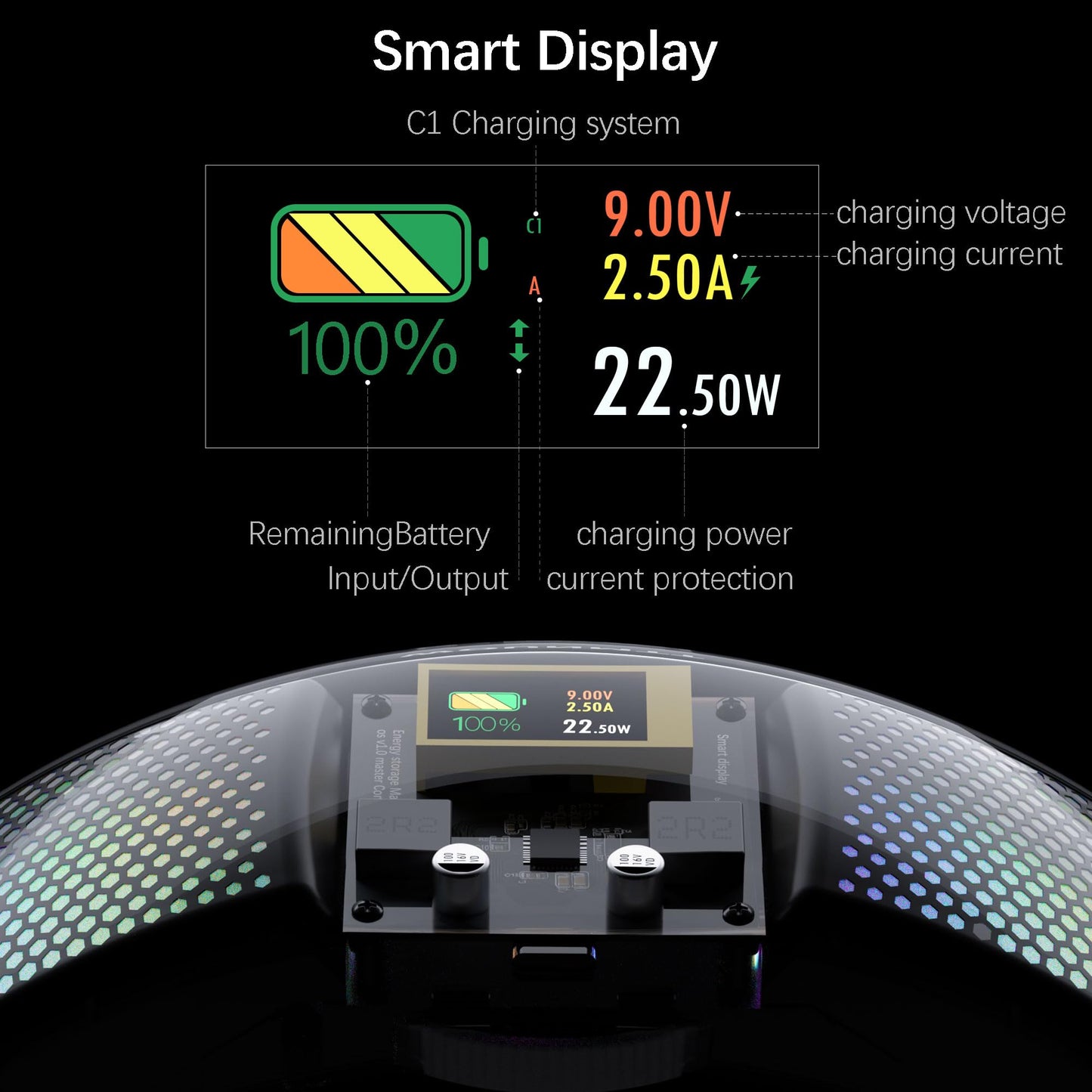WOUNMTT Head Strap with 10000mAh Battery for Meta Quest 3/3S - Transparent RGB Lighting, Smart Power Display & Carbon Fiber Finish, Adjustable VR