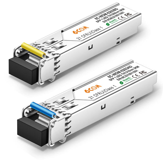 A Pair of 1.25G SFP Bidi Networking Transceiver 1000Base-BIDI, 1310nm/1550nm SMF, up to 3 km, Compatible with Cisco, Ubiquiti, Mikrotik, D-Link