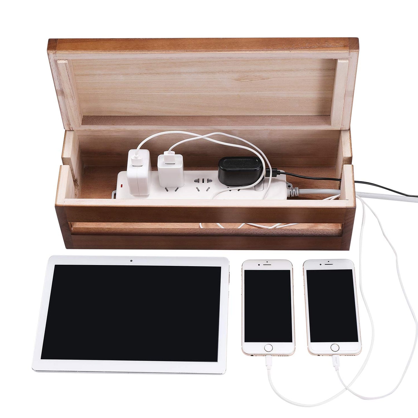 Changsuo Cable Management Box Wooden Cord Organizer Box for Extension Cord Power Stripe Surge Protector Wire Management Concealer Cover Hider for