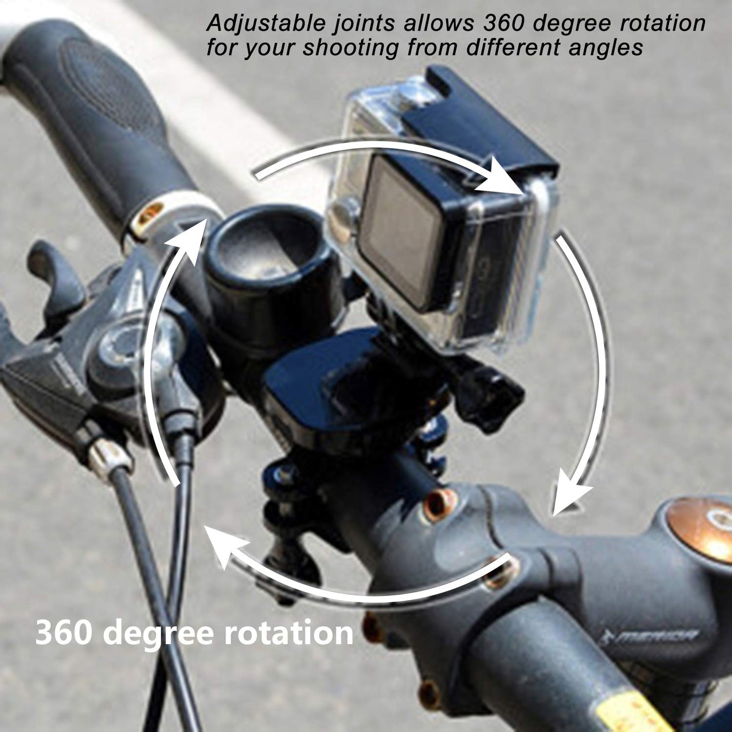 Bike Camera Mount, Floor88 Motorcycle Bicycle Bike Handlebar Mount Seat Post Ski Pole Holder 360 Degree Rotation and Lock Any Direction Compatible
