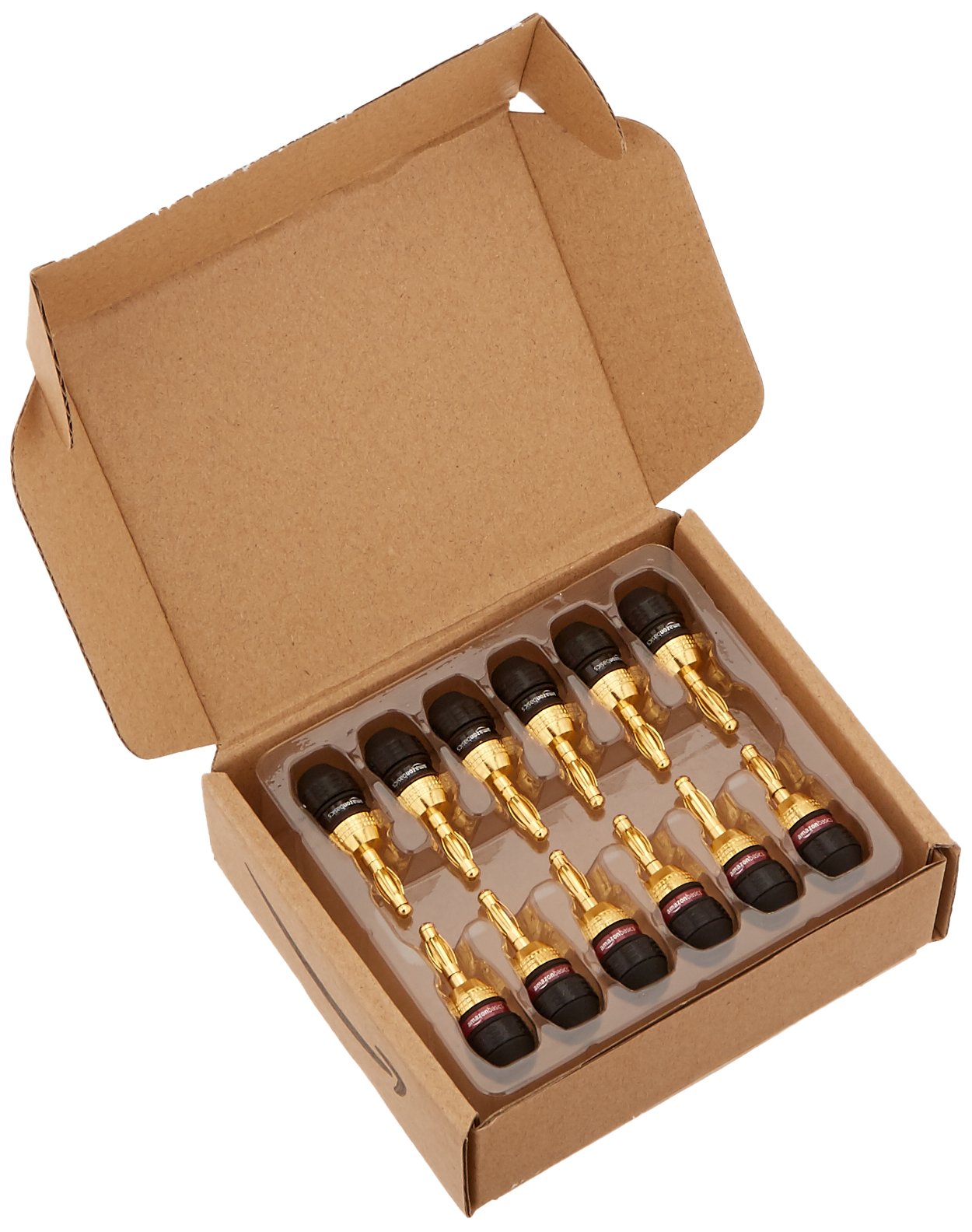 Amazon Basics Gold Plated Banana Plugs Speaker Wire Connectors, 12 Count (6 Pairs), Easy Install, 0.5 x 0.5 x 1.3 inches, Black