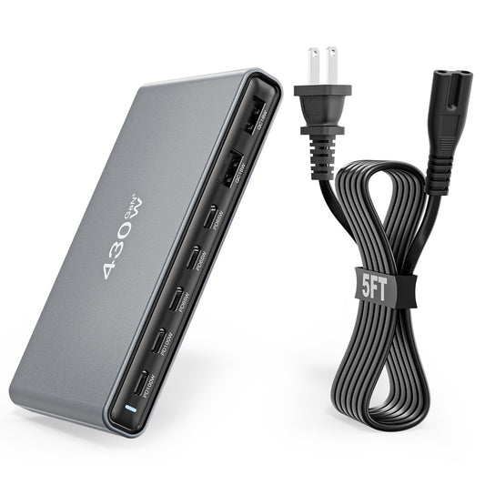 GaN5 430W USB C Charger Block Charging Station,Apple 7 Port Fast Charging Block with Dual 100W USBC Multiport Adapter TypeC & USBA Desktop Charger