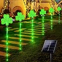 ANLTDTC Solar Shamrocks Garden Stake Lights for St. Patrick's Day Decorations Outdoor, 8 Modes Green Lucky Clover Pathway Lights Waterproof St