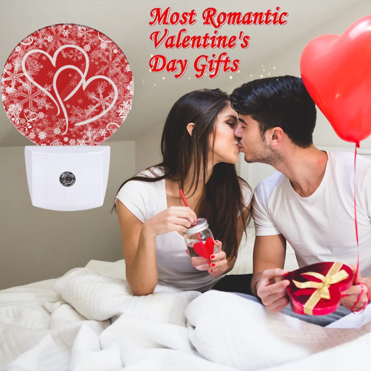 EKOBLA Red Sweet Hearts Night Lights Plug Into Wall with Dusk to Dawn Sensors, LED Nightlights for Bedroom Bathroom, Birthday Valentine Gifts for Boys
