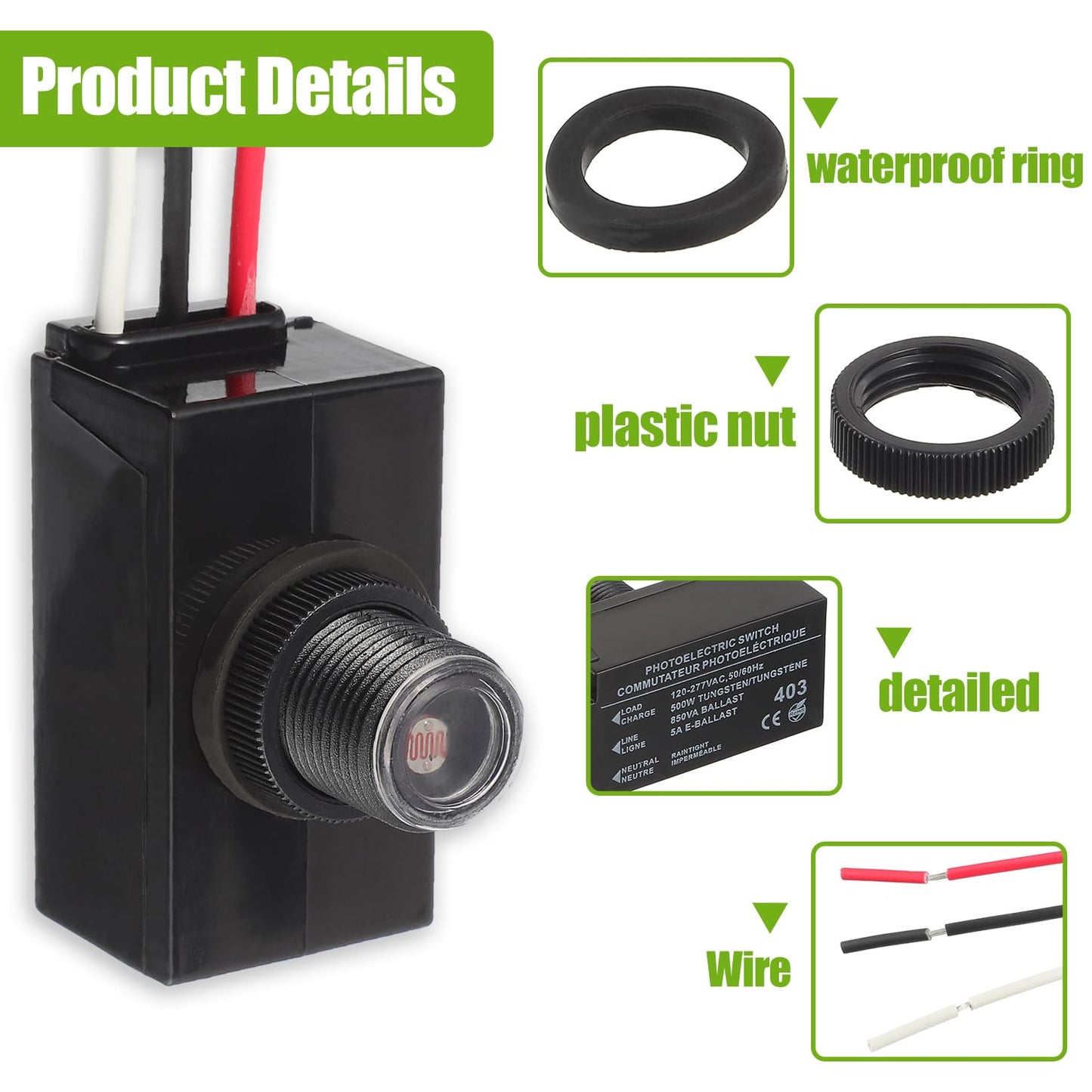 EPLZON Dusk to Dawn Sensor for Outdoor Lighting 120-277V Photoelectric Switch Photocell Light Sensor Hardwired Post Eye Light Suitable