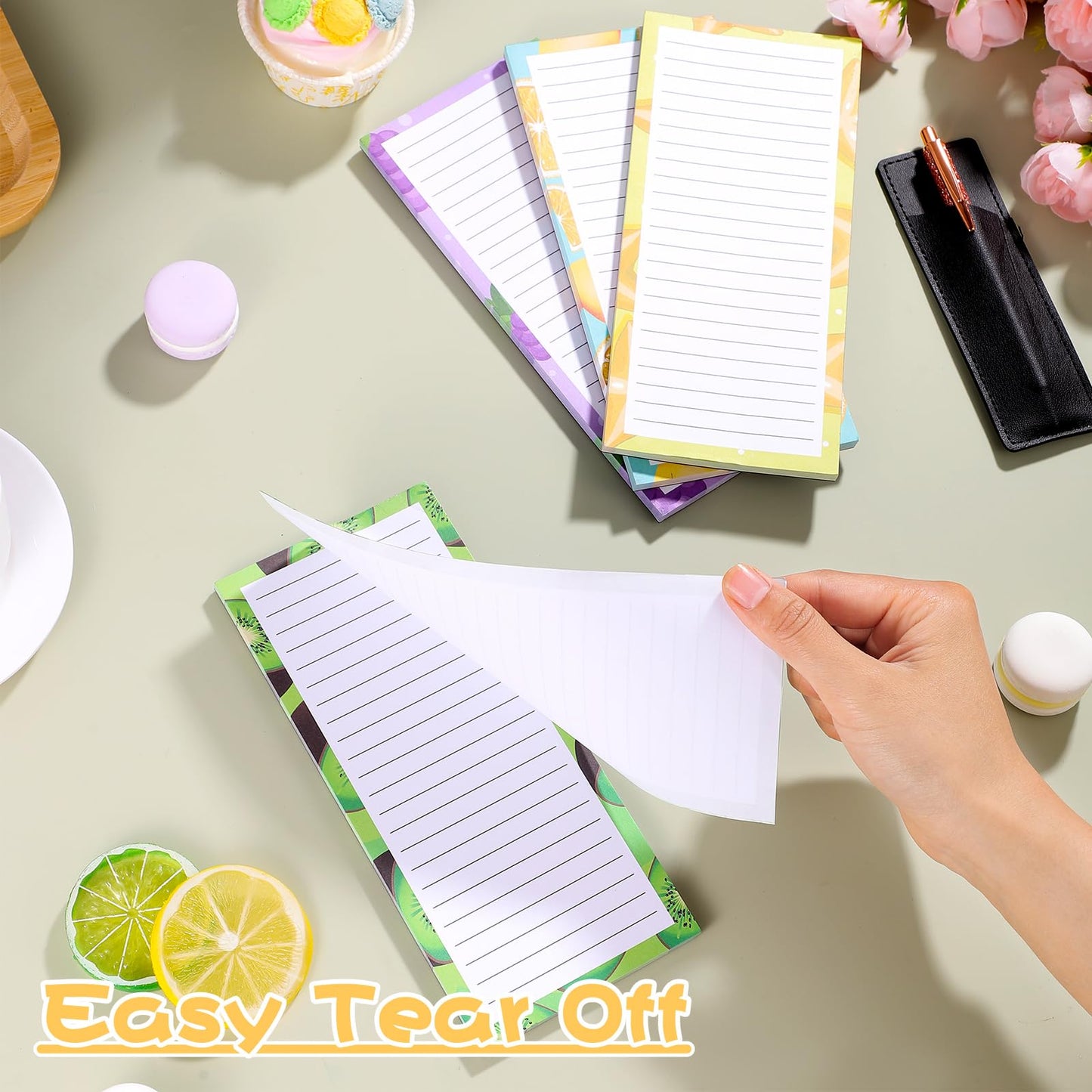 Thboxes 4 Pack Magnetic Notepads for Fridge with Pen Holder, 200 Sheets Fruit-B Design