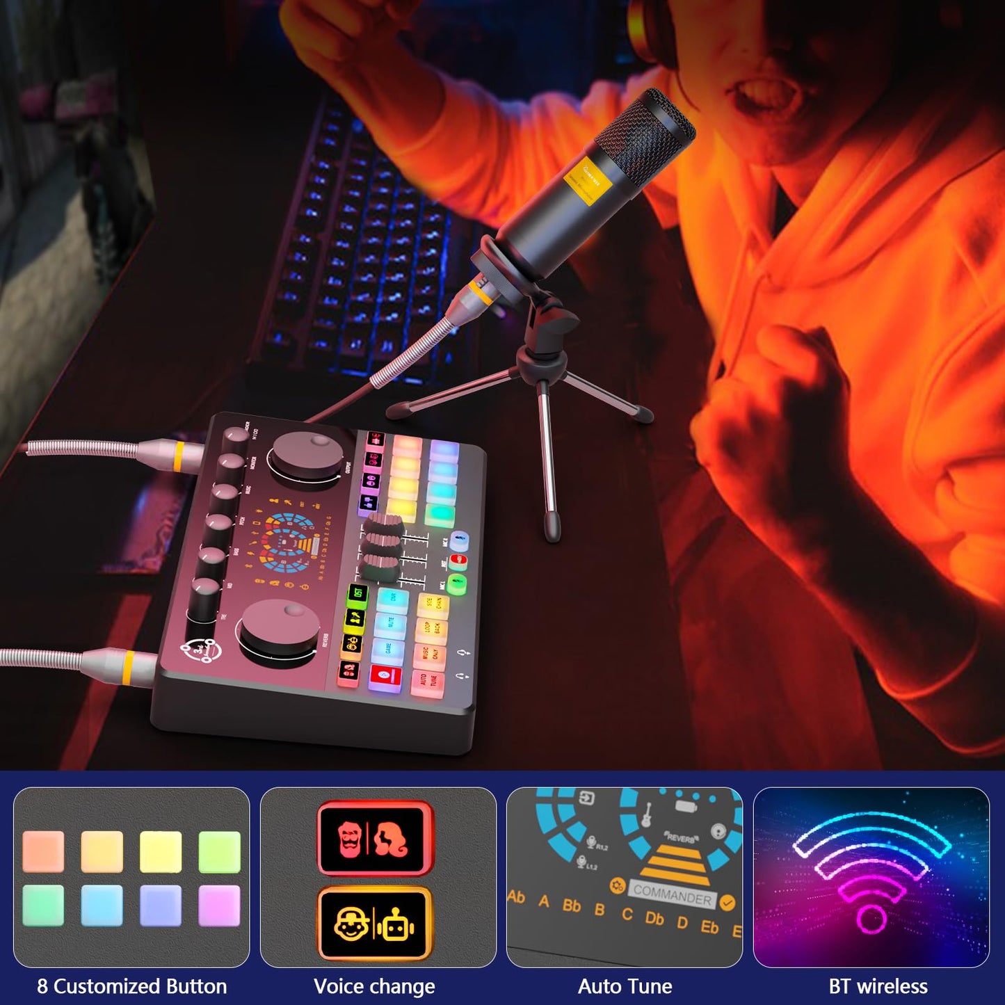 Podcast Equipment Bundle for 2, Audio Mixer Voice Change with XLR Dynamic Microphone, Perfect for Vocal Recording, Podcasting, Streaming,Video Vocals