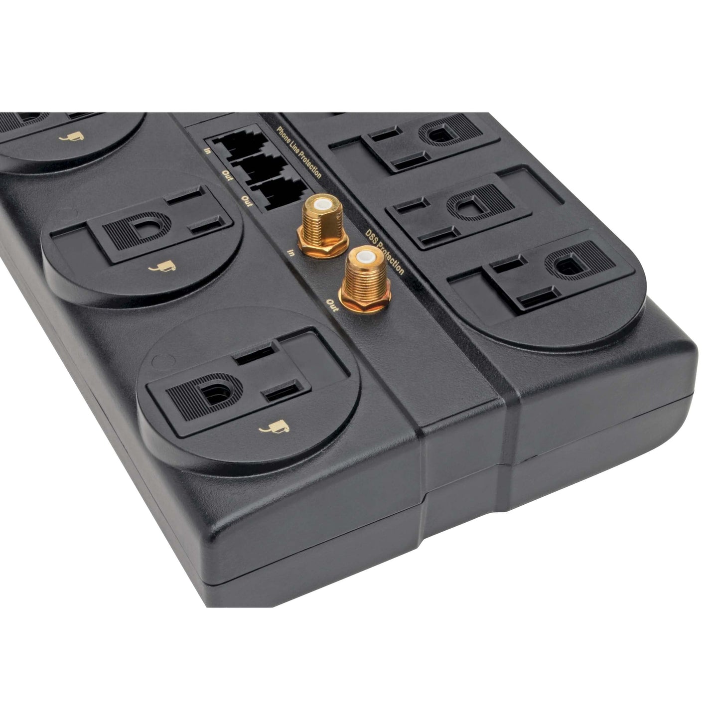 Tripp Lite 8 Outlet Surge Protector Power Strip, 8ft Cord, Right-Angle Plug, Tel/Fax/Modem/Coax Protection, RJ11, Life Limited Manufacturer's Warranty