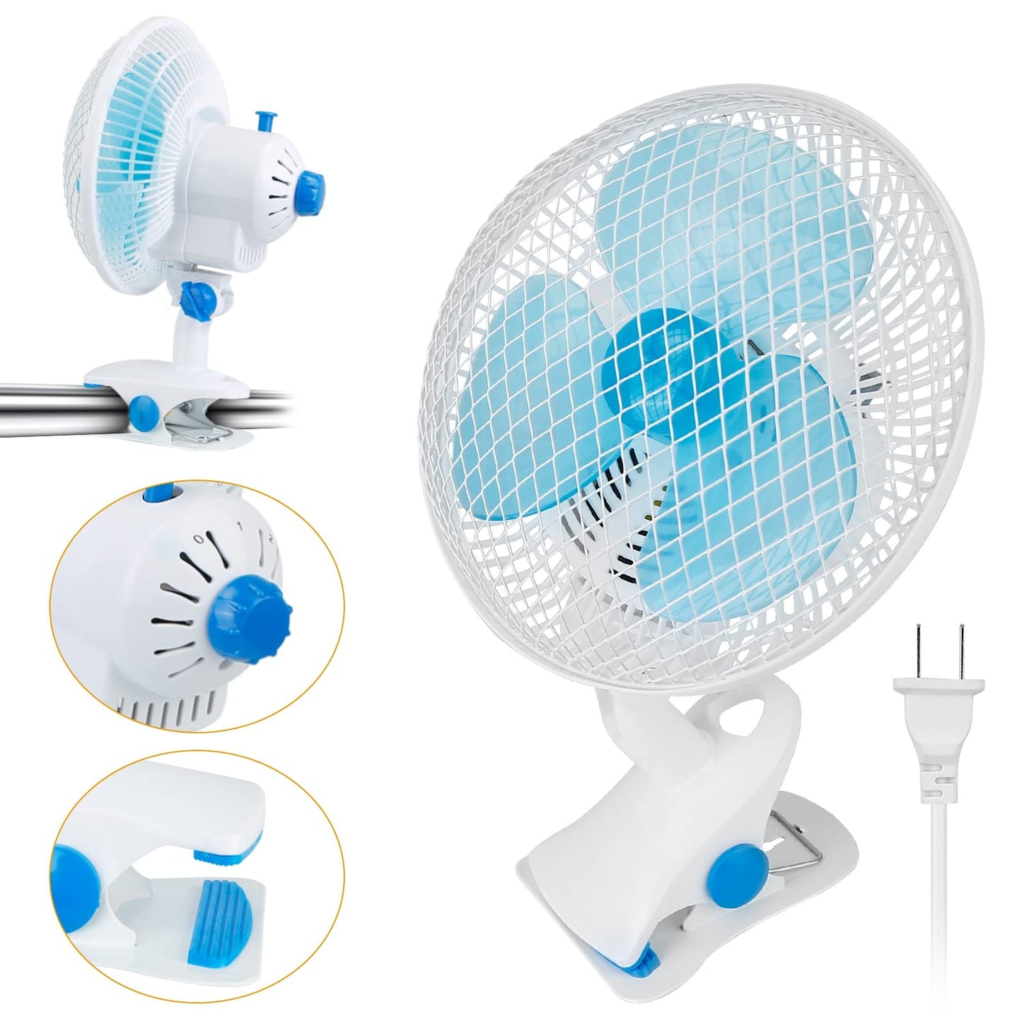 iMounTEK Clip On Fan 2 Speeds Table Fan Quiet Clamp Fan Adjustable Tilt Auto Shaking Fan Wall Mount Personal Fan For Desk Office Home Baby Strollers