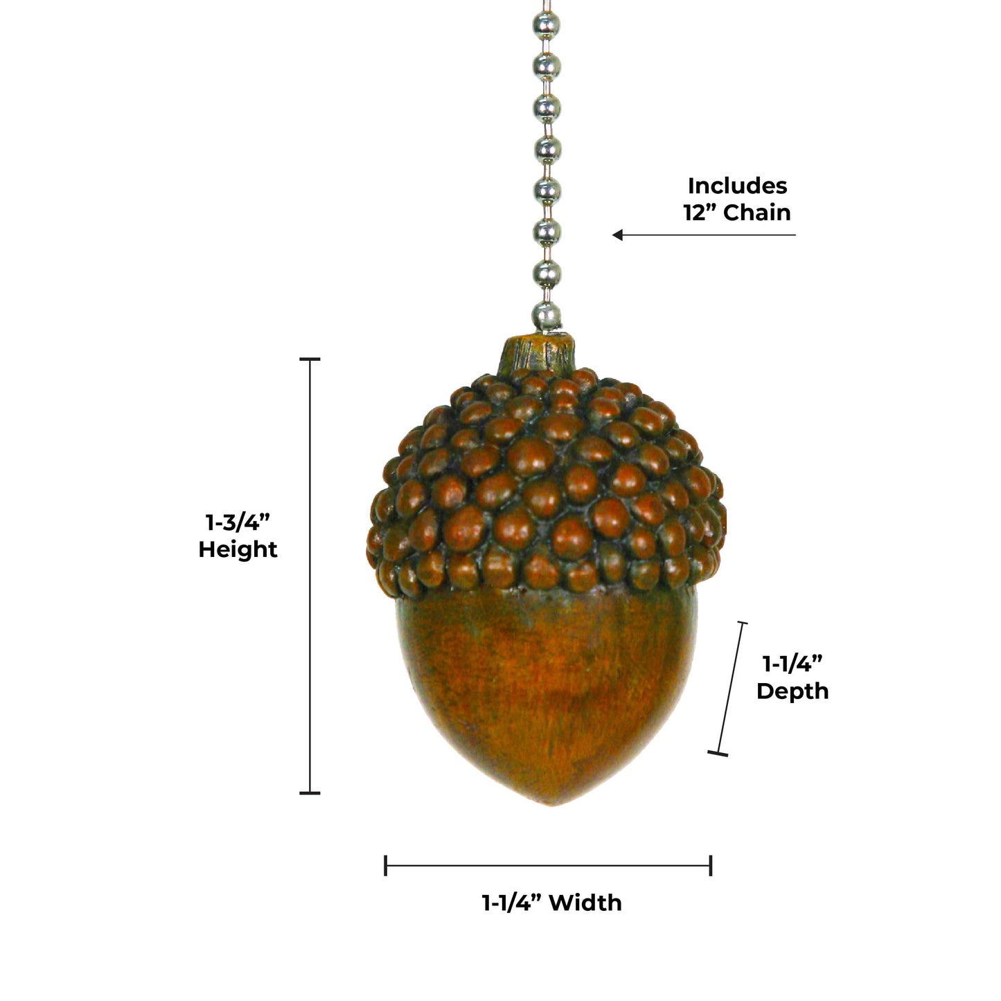 Rivers Edge Products 12" Ceiling Fan Pull Chain Extender - Pull String Extension for Light Fixture - Decorative Poly Resin Switch Chains - Nature Home