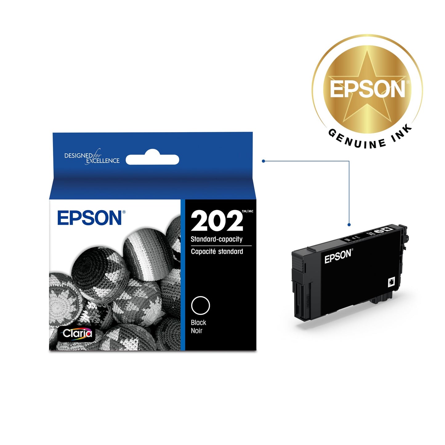 Epson 202 Claria Ink Standard Capacity Black Cartridge (T202120-S) Works with Workforce WF-2860, Expression XP-5100