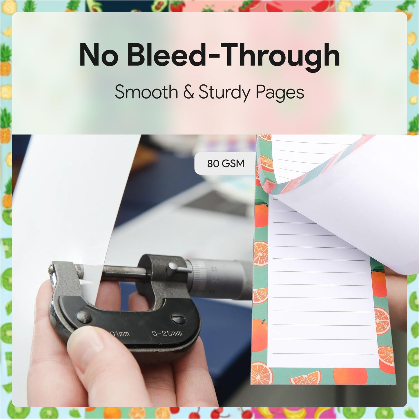 8 Magnetic Notepads - Notepads for Grocery List, Shopping List, To-Do List, Reminders -Strong Magnetic Back- Memo Notepad with Realistic Fruit Designs