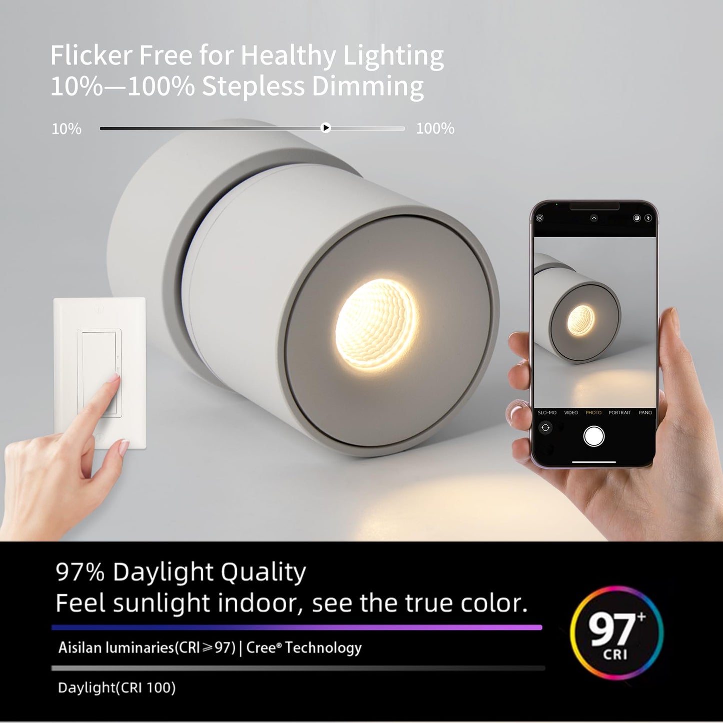 Aisilan 9W Dimmable LED Ceiling Spotlight, Adjustable Directional Surface Flush Mount Lighting, Wall Spot Lights Indoor Accent Fixture Fitting
