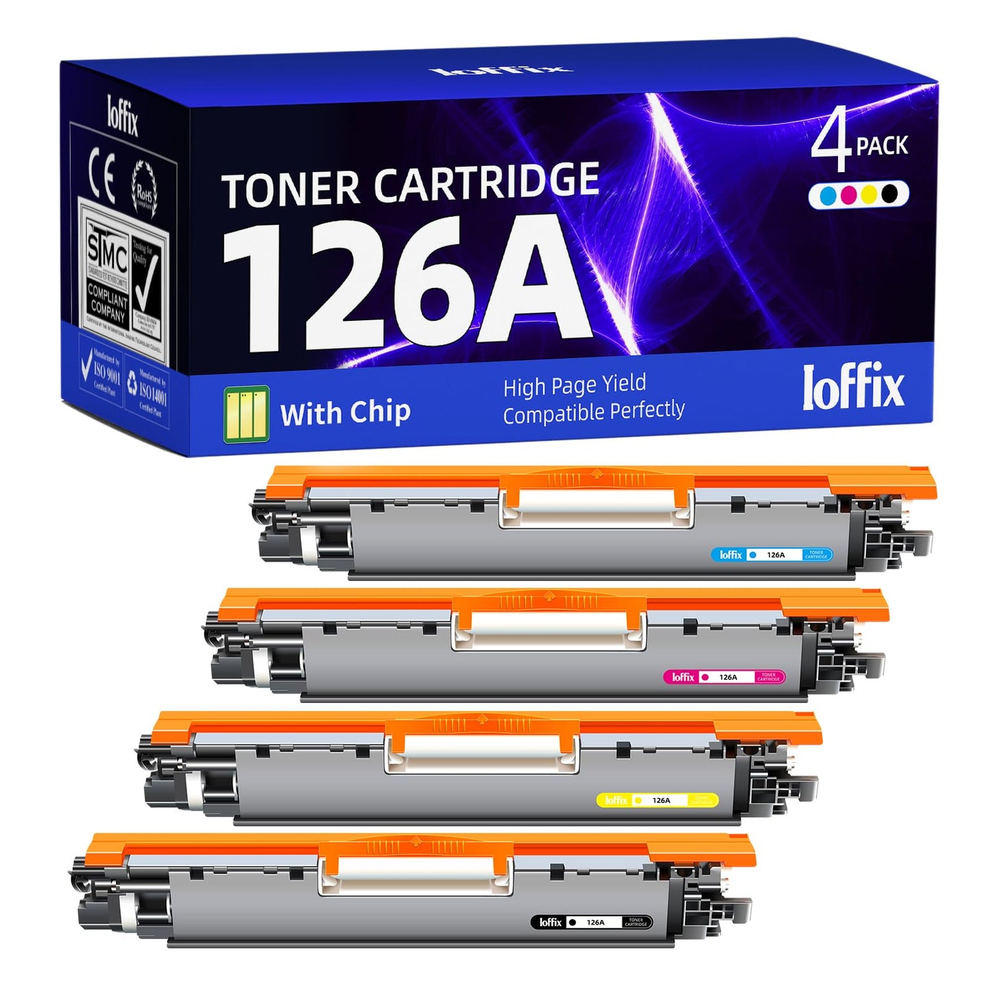 Ioffix 126A Toner Cartridges Set Replacement for HP 126A CE310A CE311A CE312A CE313A Toner Work with HP Color Pro MFP M175 M275 CP1025nw Printer (4