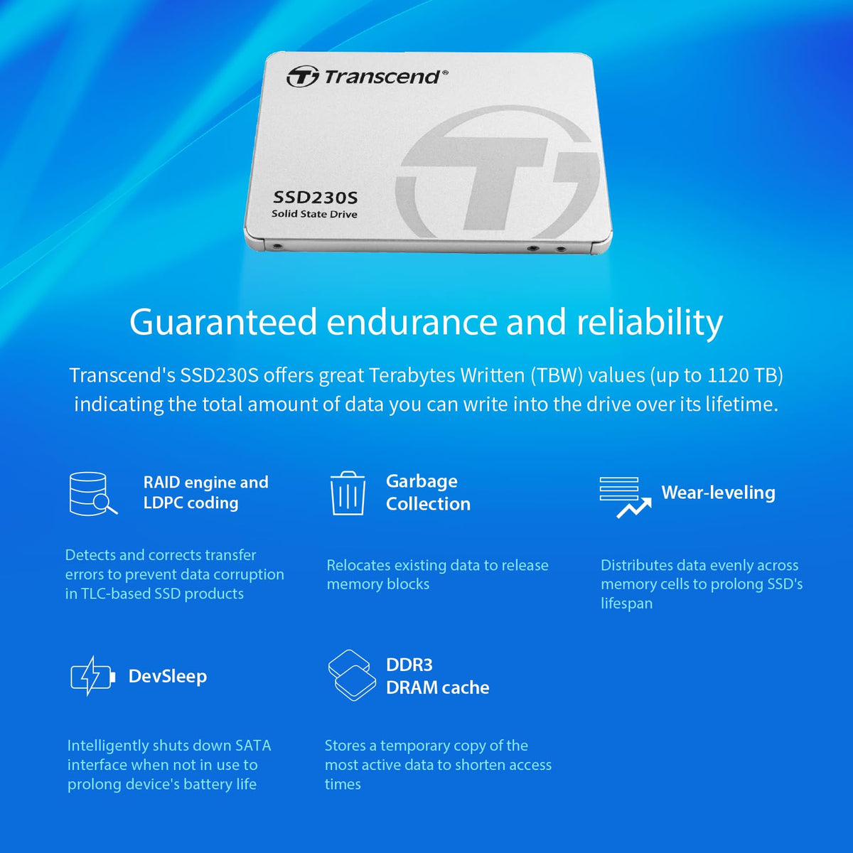 Transcend 128GB SSD230S 2.5" SATA III SSD, Up to 560MB/s, DRAM Cache