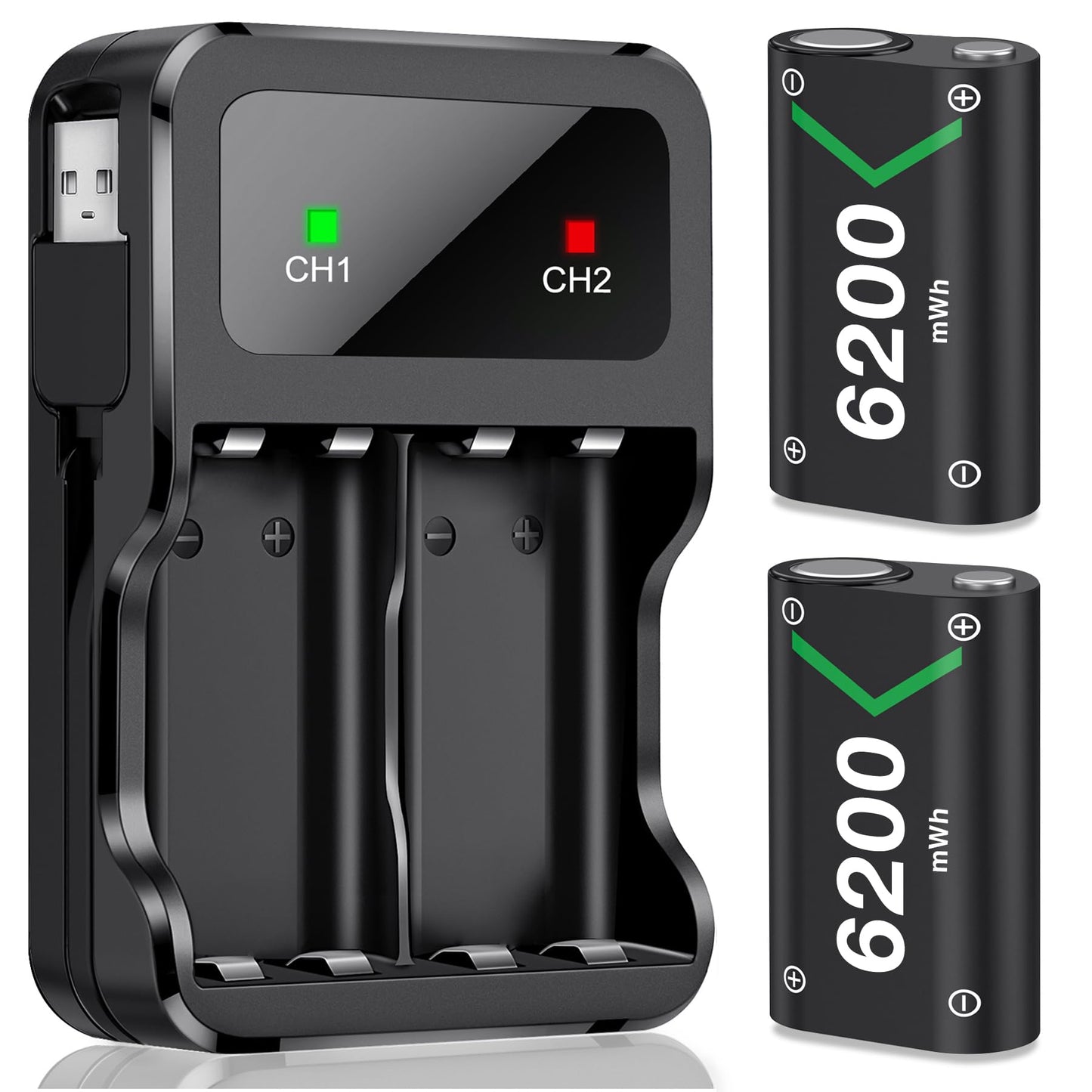 DXKK for Xbox Controller Battery Pack, 2x6200mWh Rechargeable Battery Pack for Xbox Series X|S/One/Elite Controllers - 30Hrs Playtime, Fast Charging