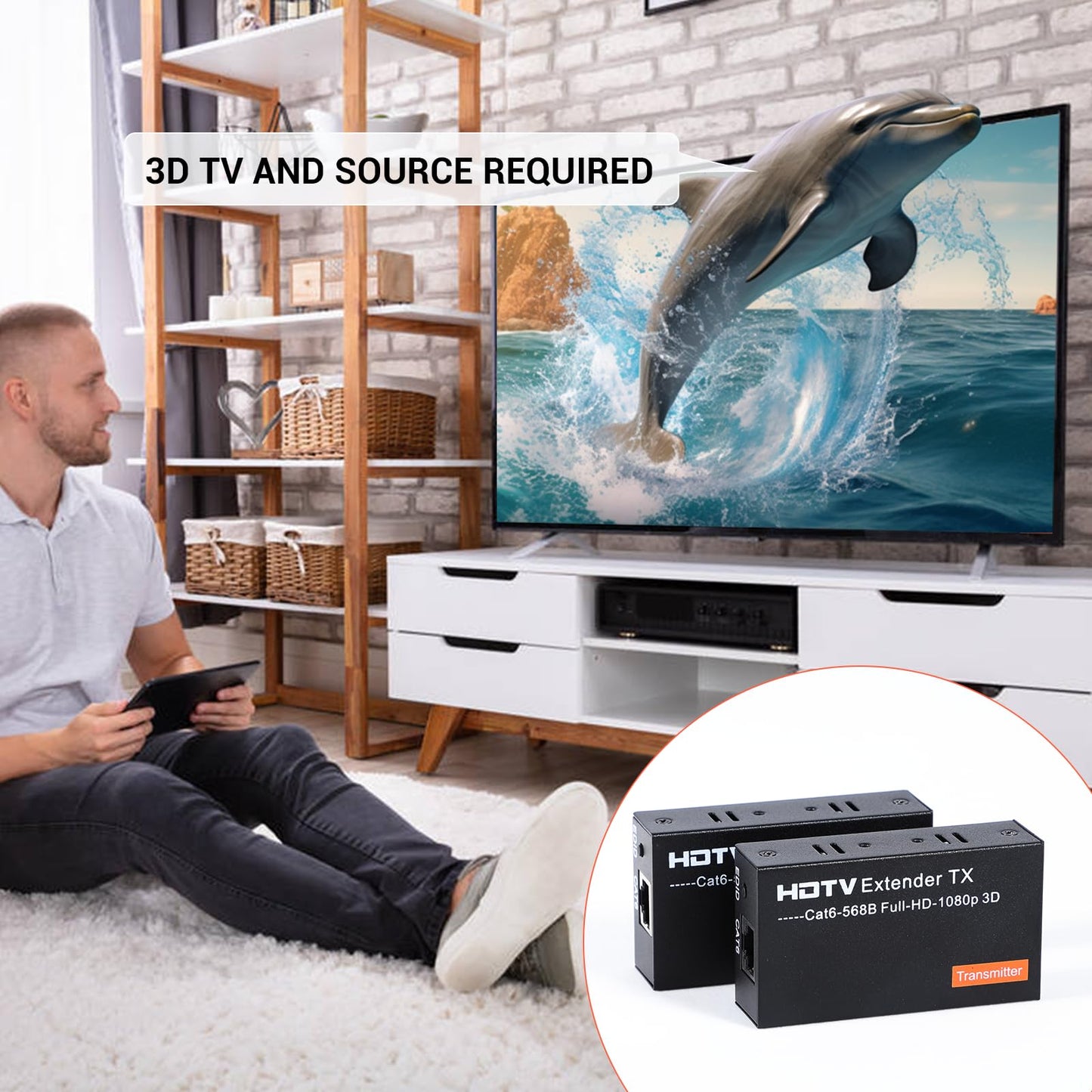 PACOXI HDMI Extender Over Single Cat5e/Cat6/Cat7 Ethernet Cable, Video Transmission Up to 200ft, 1080P 60Hz Supports EDID Copy, 3D, HDMI