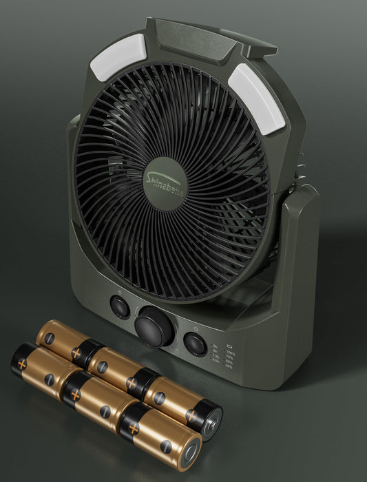 D Battery Powered Camping Fan (Batteries Not Included) with 4 Timer Modes, 8.5’’ Desk Fan with LED Lantern and SOS Light, 180° Rotation, Quiet