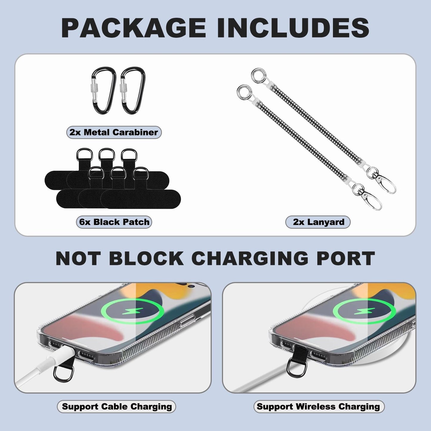 Lousrnman 2 Pack Phone Lanyard Tether, Cell Phone Lanyard with 2x Carabiner and 6x Fabric Patch, Universal Anti Theft Phone Safety Strap Compatible