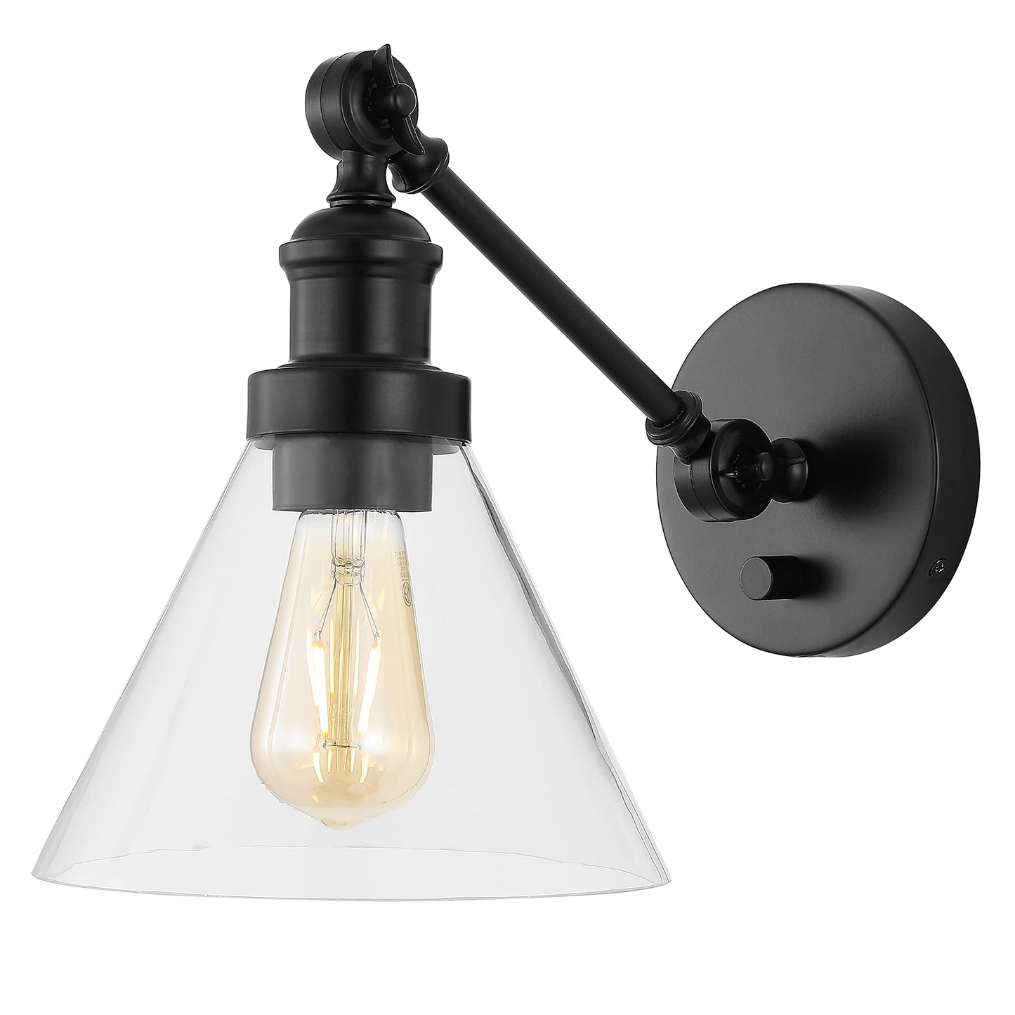 JONATHAN Y 8" Oil Rubbed Bronze Adjustable LED Wall Sconce, Plug-in Wall Lamp with Dimmer Switch, Clear Glass Shade for Bedroom Living Room Kitchen