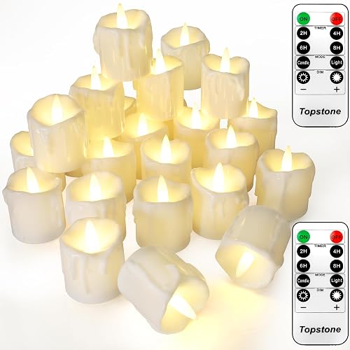 Topstone Flameless Candles with Remote Control?Battery Operated LED Candles with Timer & Dimmable Function, Realistic Wax Dripping Design, Perfect