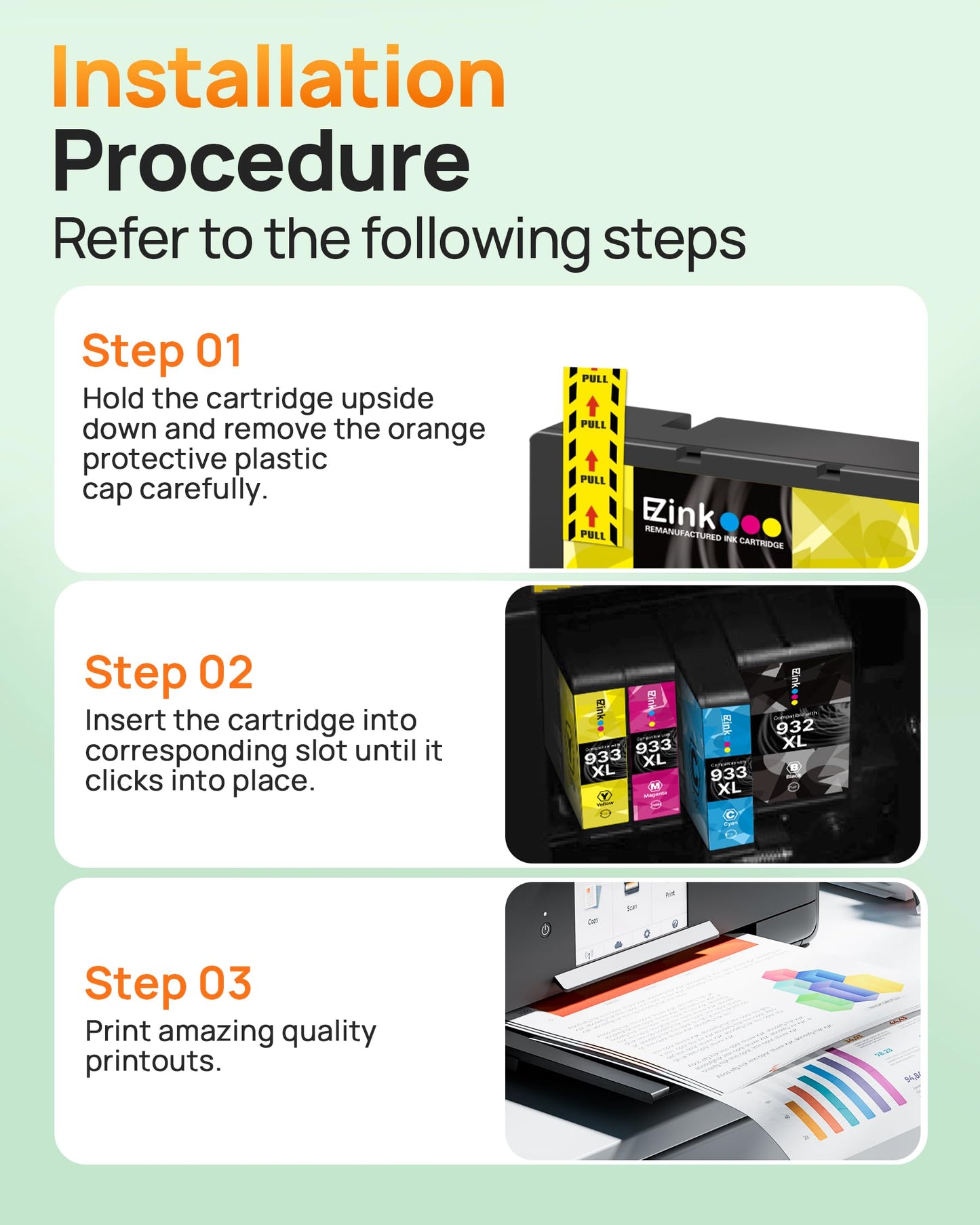 E-Z Ink Compatible Ink Cartridge Replacement for HP 932xl 933xl Ink cartridges Combo Pack to use with Officejet 6600 6100 6700 7110 7510 7610 7612