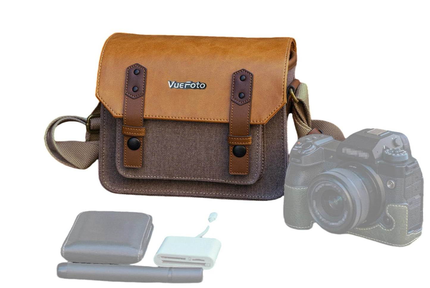 VueFoto Camera Messenger Bag,Vintage Leather Flip-top Waterproof Camera Bag,Compatible with Canon,Nikon,Sony SLR/DSLR Mirrorless Cameras For Women