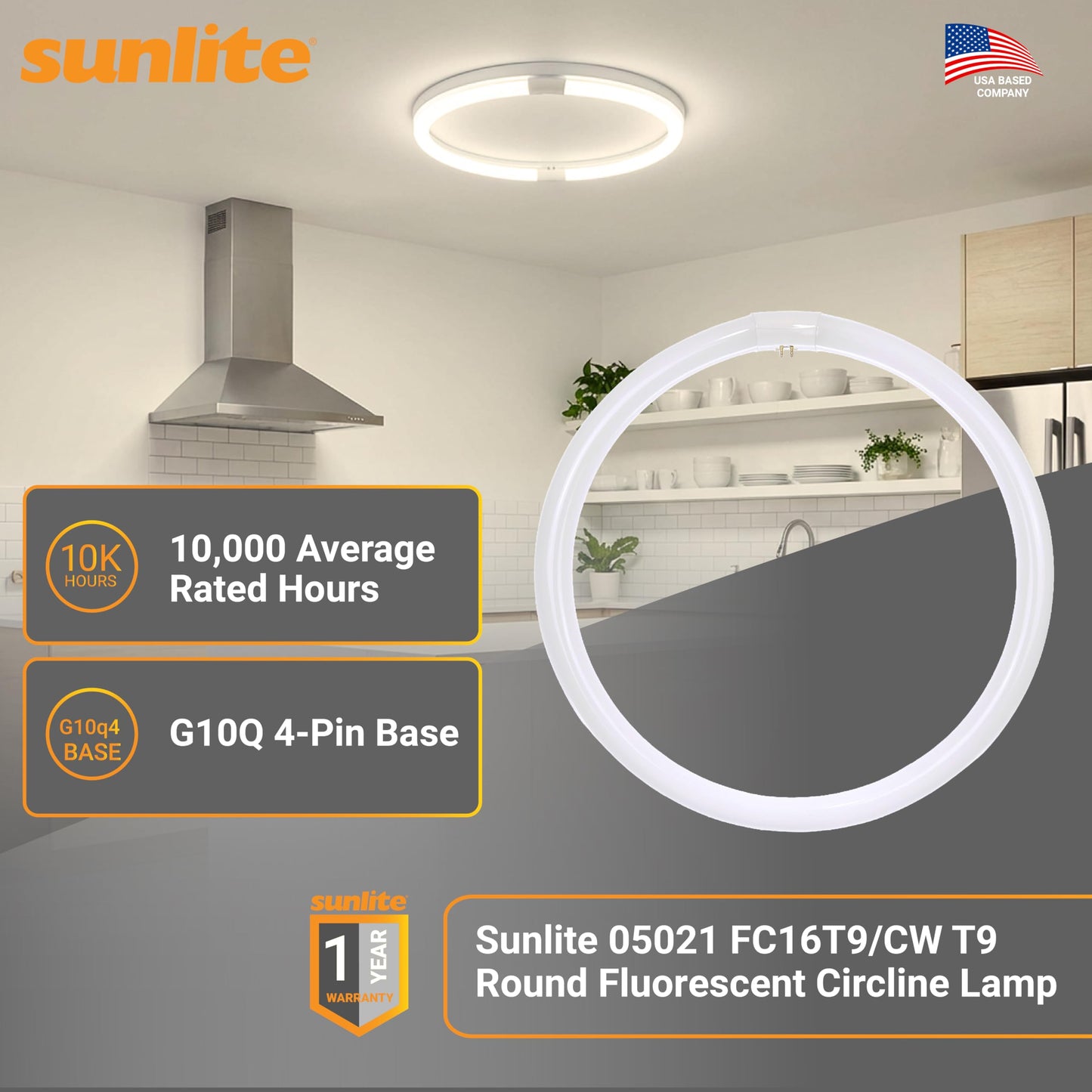 Sunlite 05021 FC16T9/CW T9 Round Fluorescent Circline Lamp, 40 Watts, 2600 Lumens, 4100K Cool White, RoHS Compliant, G10Q 4-Pin Base, 1 Pack