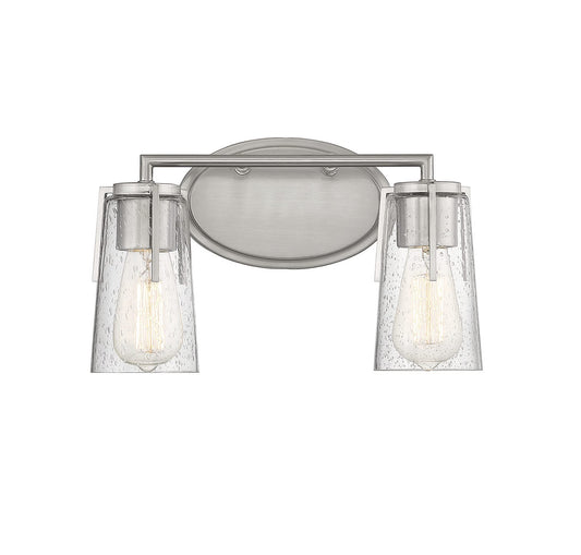 Savoy House 8-7045-2-SN Sacremento Modern Clear Seeded Glass Bathroom Vanity Wall Light, 2-Light 120 Total Watts, 9" H x 14" W, Satin Nickel