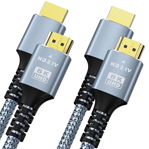 LJ zjcxin 8K 10K 4K HDMI Cable 48Gbps 2-Pack 10FT/3M, Certified Ultra High Speed HDMI Cable Braided Cord-4K@120Hz 8K@60Hz, DTS:X, HDCP 2.2 & 2.3, HDR