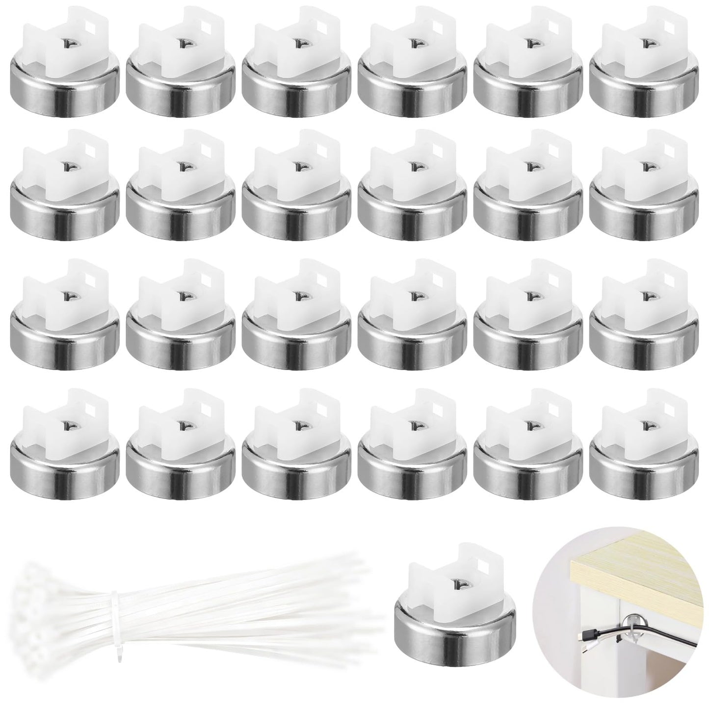 Magnetic Cable Zip Tie Mounts, 25 Pcs Magnet Bases with 100 Pcs Cable Ties, Multipurpose Wire Management Organizer for Desk PC Home Office