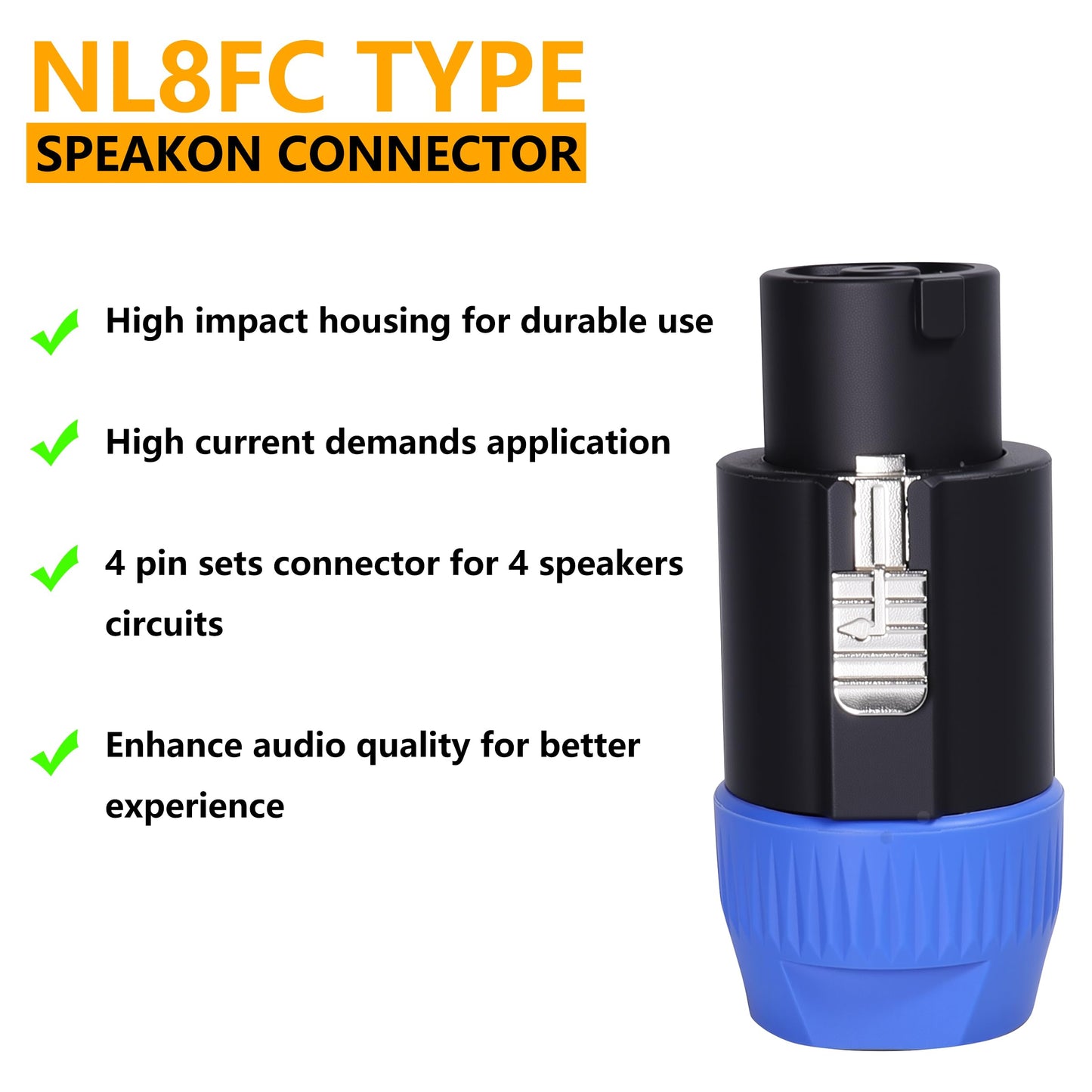 HBU 2pcs 8 Pole Speakon Connector - Pack of 2 Pro Audio Jack Amplifier NL8 Speak-On Quick Lock Plugs - Compatible Neutrik Speak-On NL8FC, NL8FX