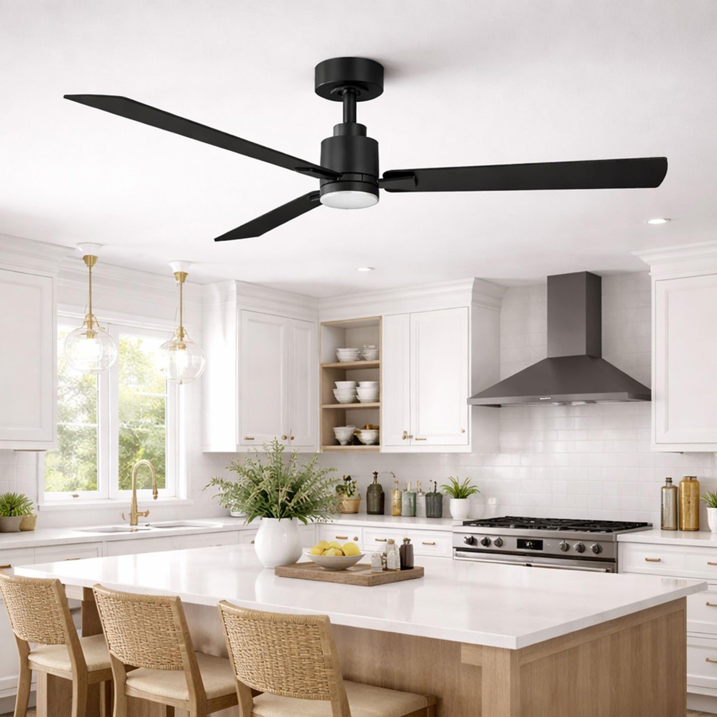 Slim 52in 3-Blade Smart Ceiling Fan 2700K-6000K CCT Tunable Range LED Light Kit with Remote Control and Brushed Nickel Hardware with Reversible