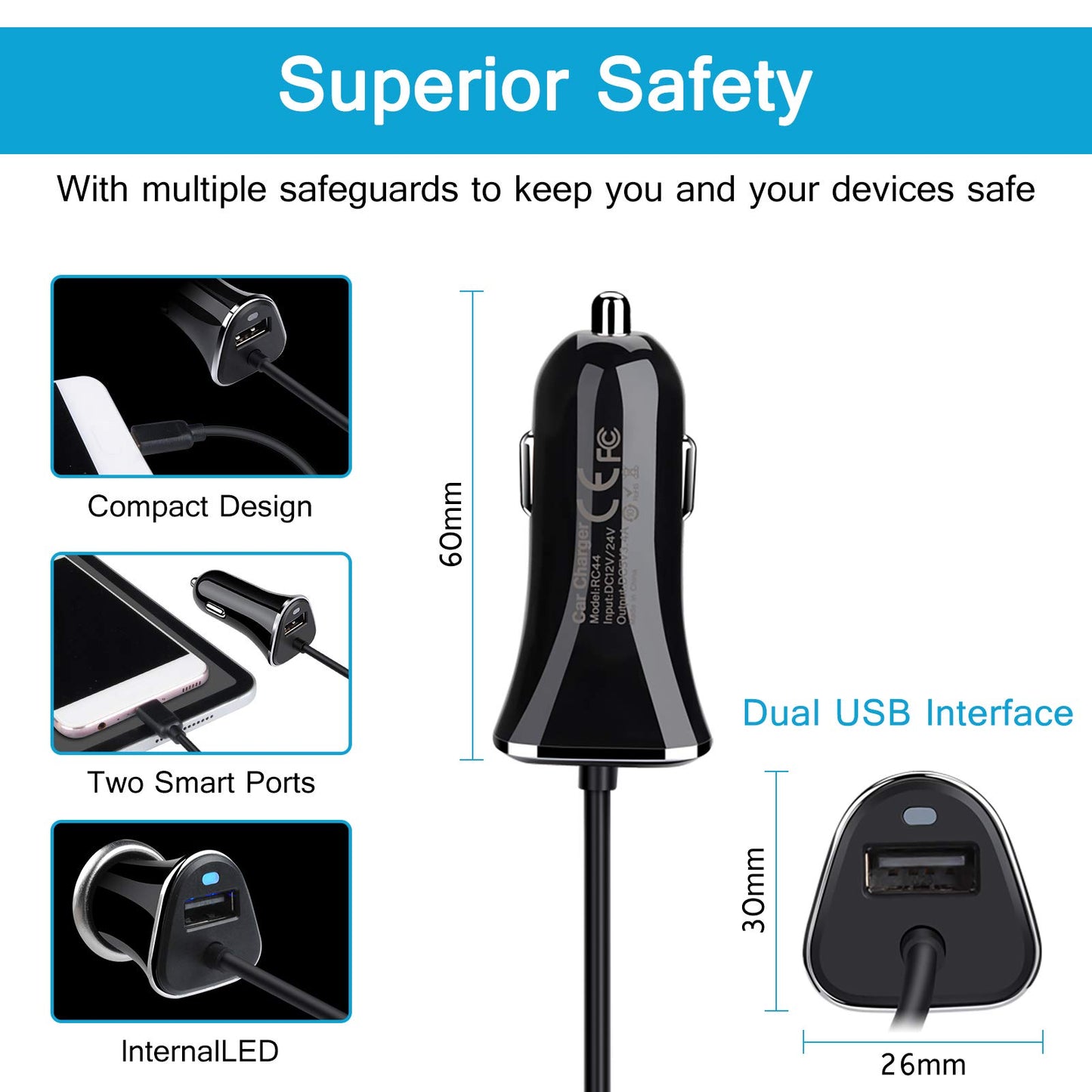 3.4A Car Charger Adapter for Samsung Galaxy S26 Ultra/S26/S25/S24 Ultra/S23/S22/S21 5G/S20/S9,Google Pixel 10a/9 Pro Fold/8Pro/8,iPhone 17e/17 Pro