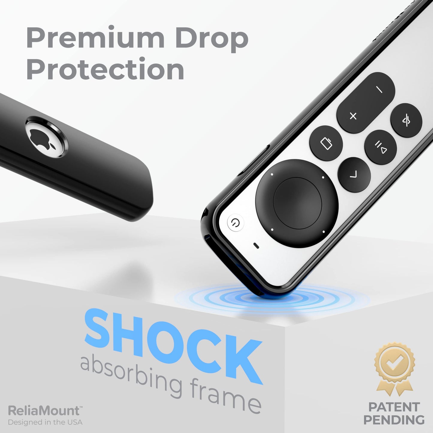 ReliaMount Case for Apple TV Remotes - Premium Drop Protection and Comfortable to Hold - Designed in USA (Premium Black with Soft Microfiber Lining)