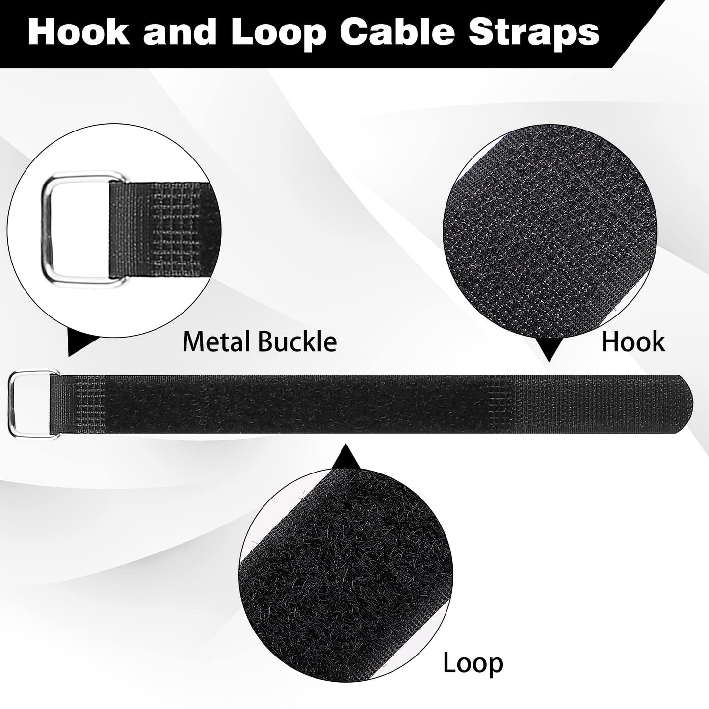 Lekou 35 Pack Cable Straps,8"-12"-18"-24"-30" Reusable Cable Ties, Hook and Loop with Metal Buckle, Fastening Securing for Cord Organizer Wire