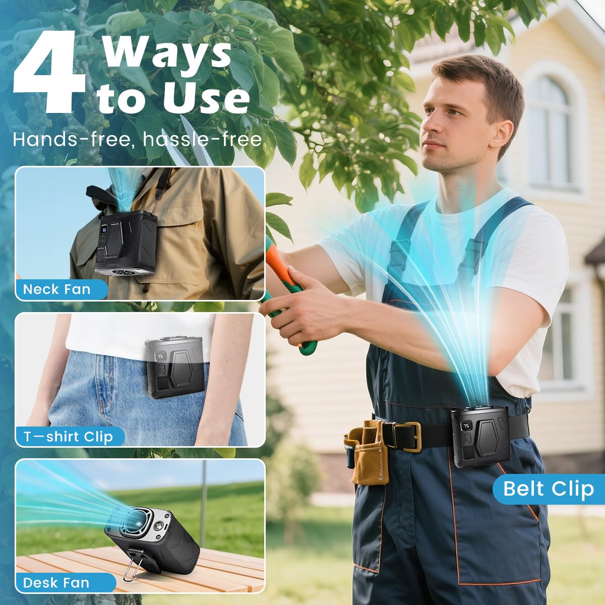 Aloelcap 10000mAh Portable Waist Fan Clip on Wearable Belt Personal Fan Rechargeable Battery operated (black)