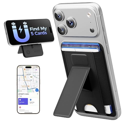 APTMAPT for MagSafe Wallet, Works with Apple Find My, 5-Card RFID Holder with Stand Also Grip, Strong Magnetic Wallet for iPhone 17/16/15/14/13/12 Pro