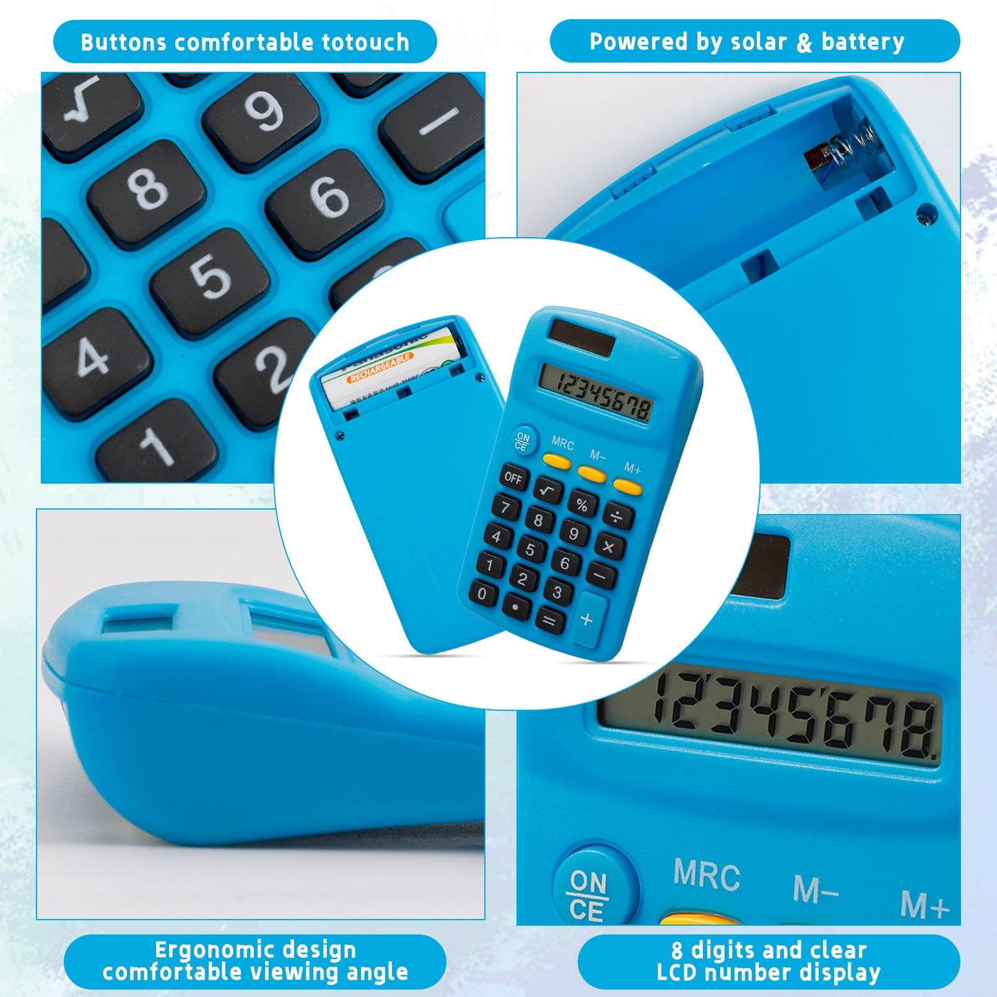 CACASO 18 Pcs Pocket Calculator,Pocket Size Calculator,8 Digit Display Solar Battery Dual Power Desktop Calculators for Students Kids Home Office(9