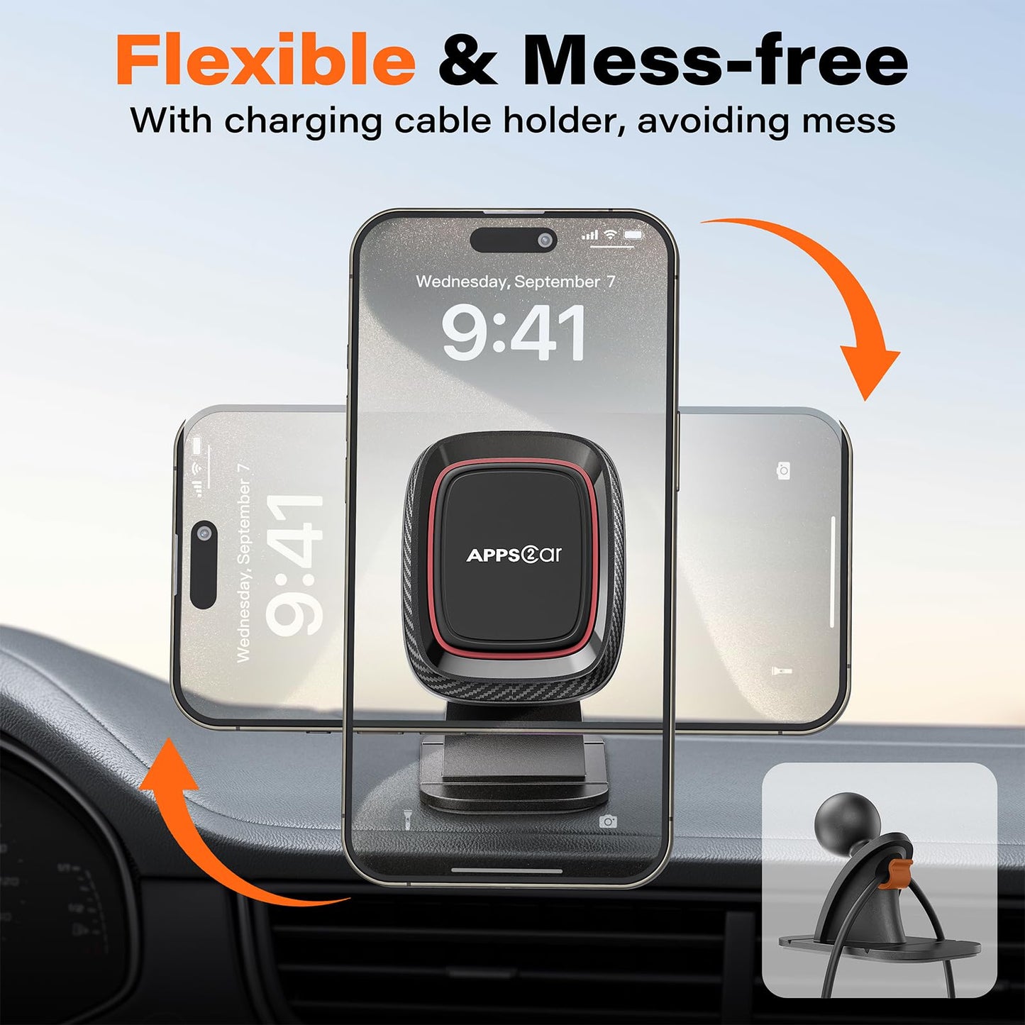 [2 Pack] Magnetic Phone Holder for Car, APPS2Car Dashboard Magnetic Car Phone Holder Mount with Strong VHB Adhesive Mounting, Requires Metal Plate