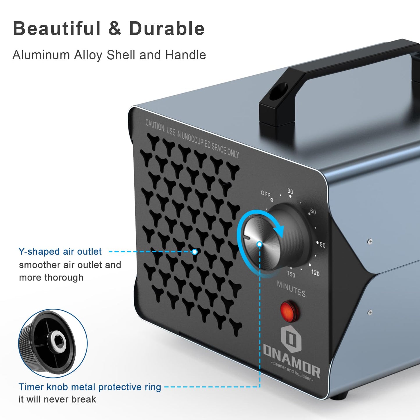 ONAMOR Ozone Generator 83,000mg - Ozone Machine for Home, Smoke, Car, and Pet Room. (Suitable for Area of 6,000 Square Feet) - Gray