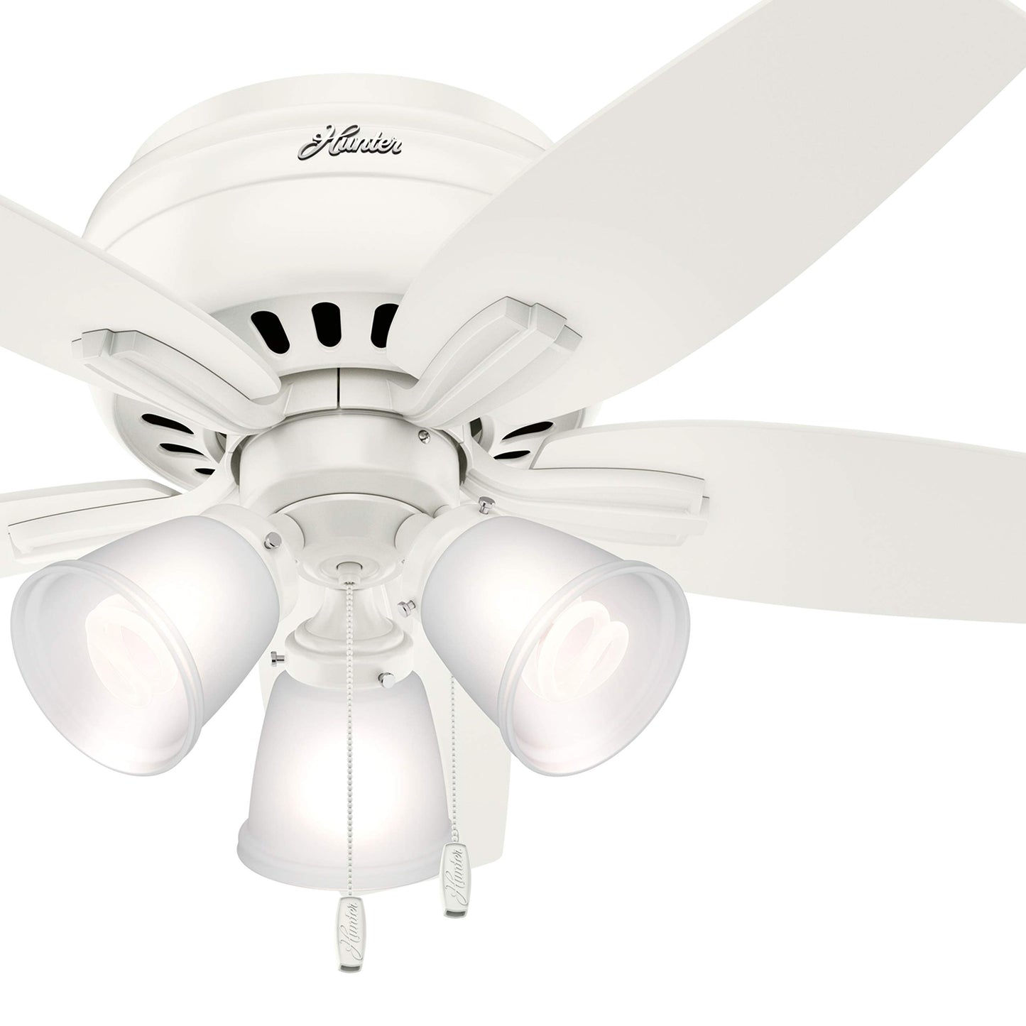 Hunter Fan 42 inch Fresh White Finish Flush Mount Ceiling Fan with 3 Light Fitter (Renewed)