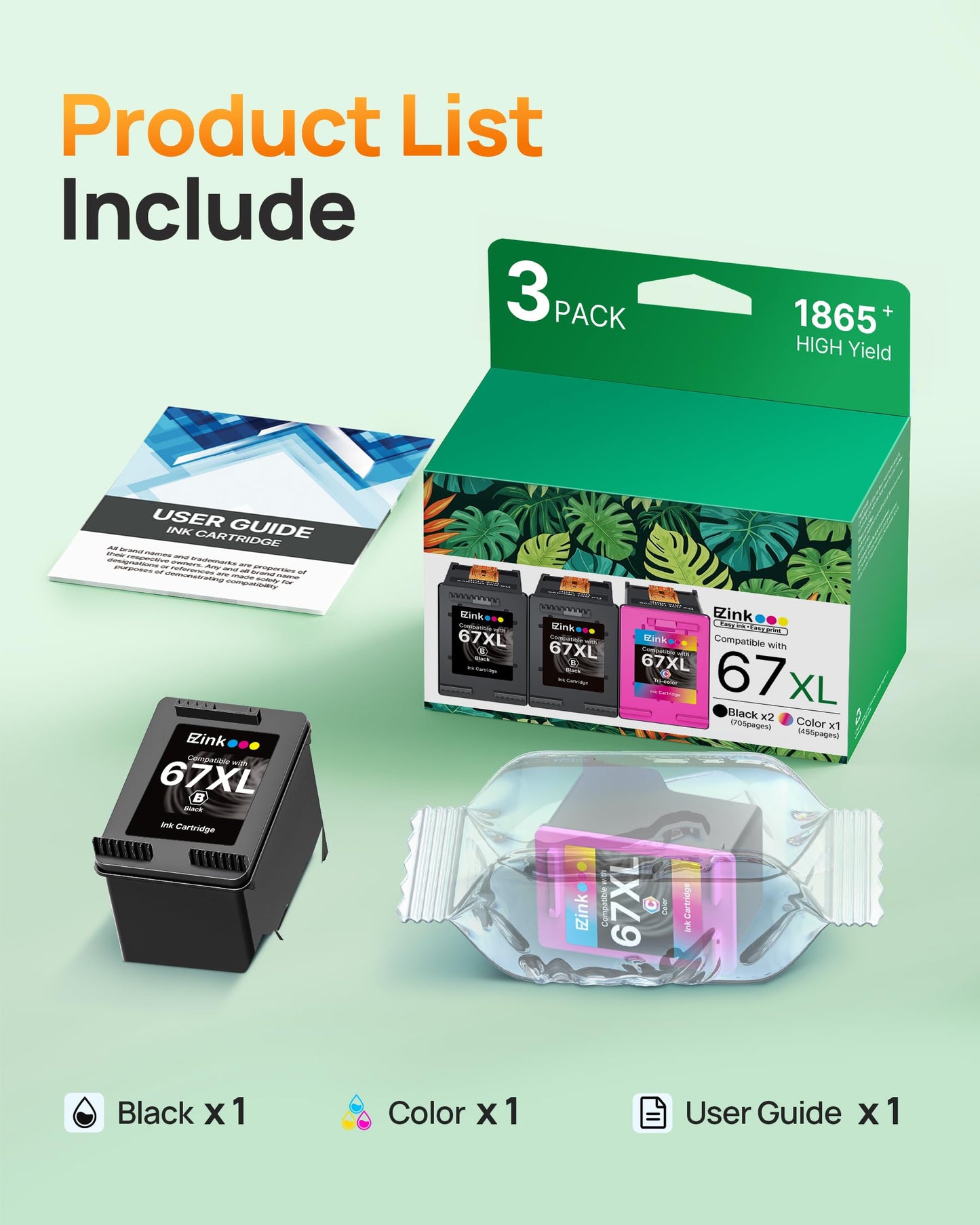 67XL Ink Cartridge Black/Color Combo Pack Remanufactured for HP Ink 67 67XL