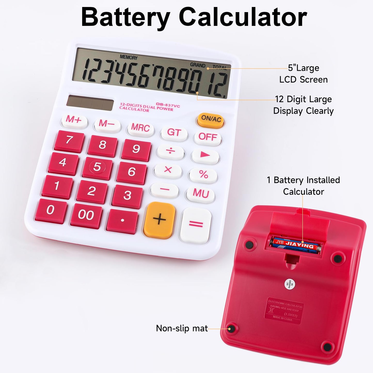 Meichoon Desktop Calculator Solar Battery Dual Power 12 Digit Large LCD Display Financial Dedicated Large Standard Function Desktop Business