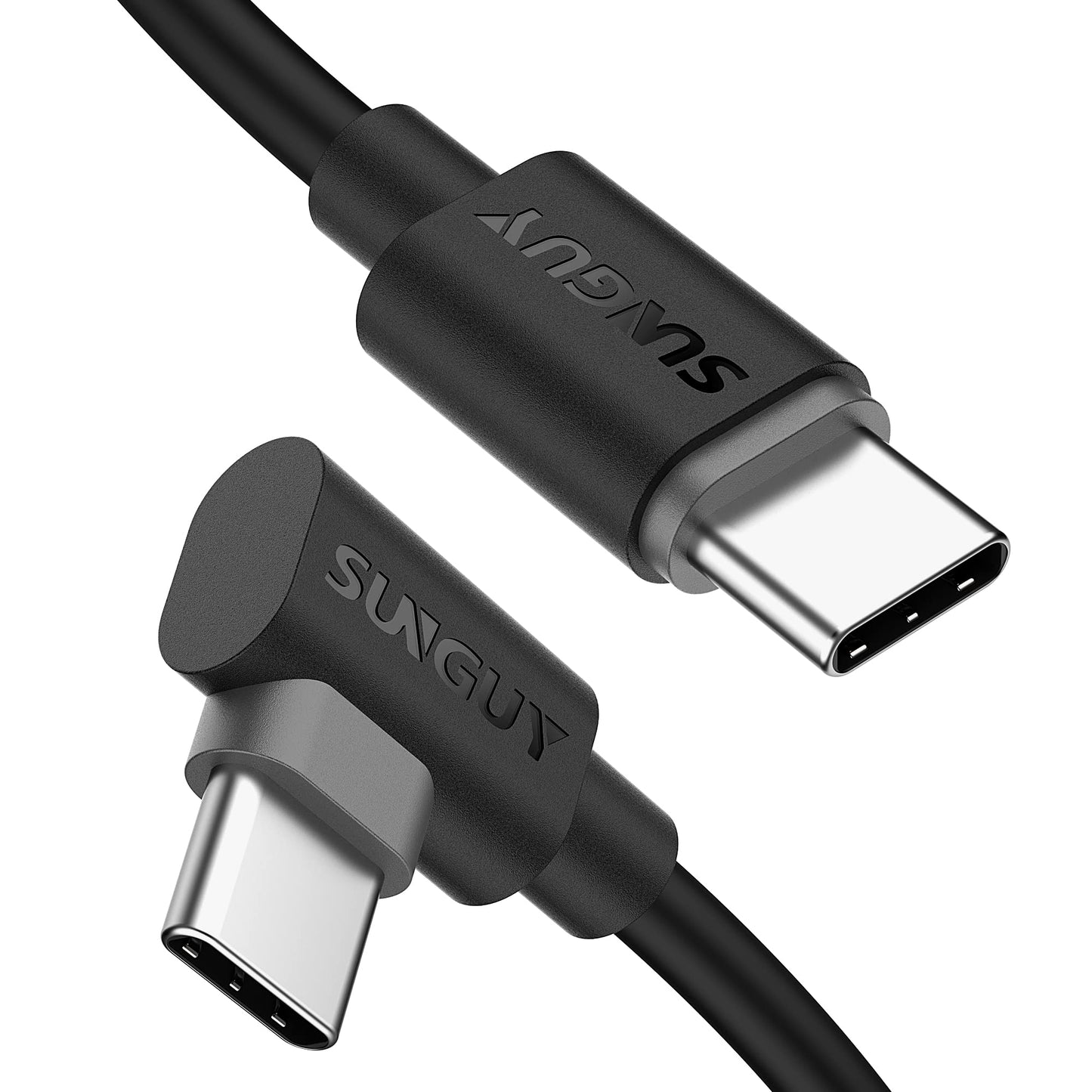 SUNGUY USB C to USB C Cable 1FT [2Pack], Right Angle 90 Degree Type C to C 60W PD Fast Charge Compatible for Samsung Galaxy S21 S20 S10, MacBook